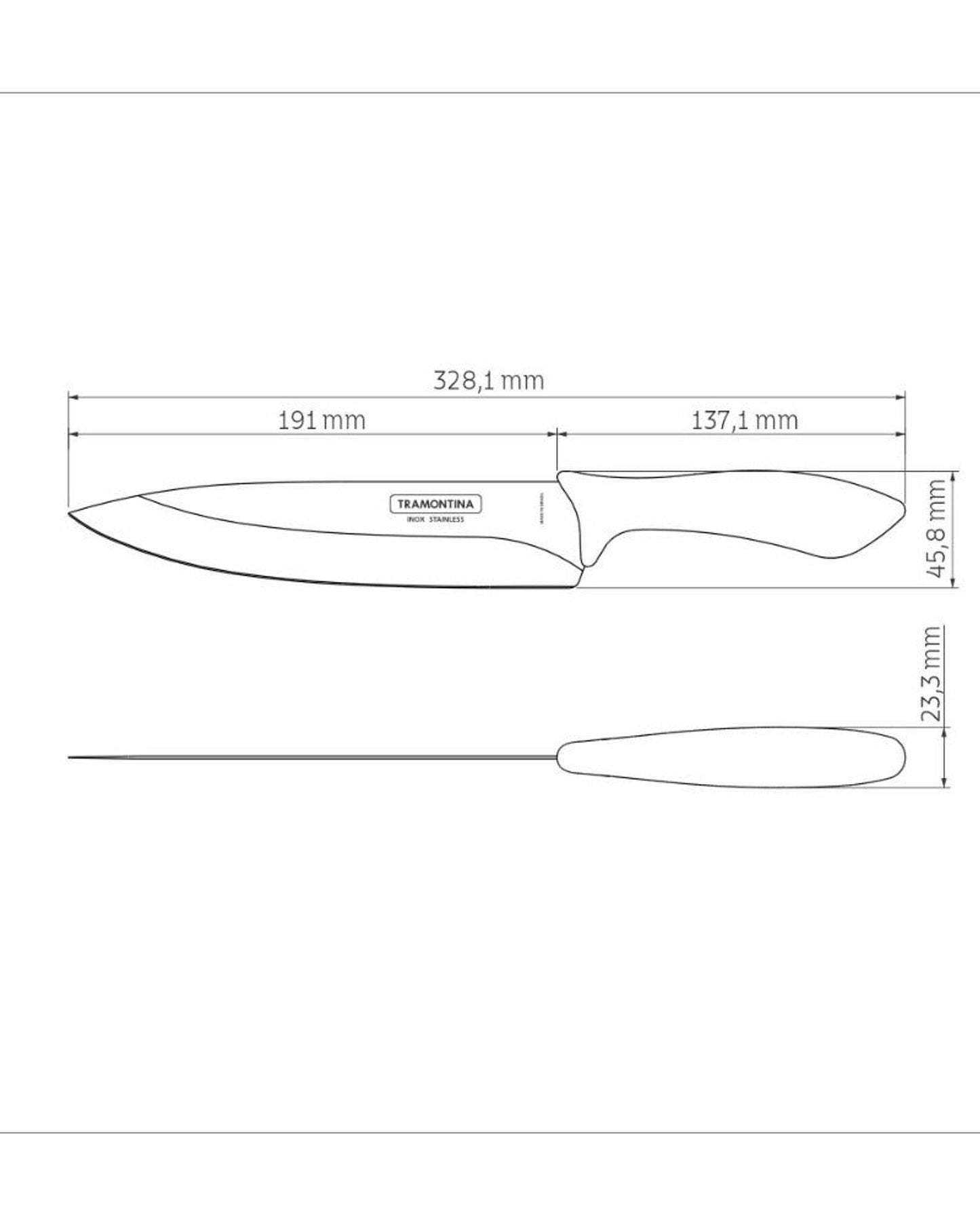 سكين طهاة ترامونتينا أفيلاتا مقاس 8 بوصات بشفرة من الفولاذ المقاوم للصدأ ومقبض من البولي بروبيلين الأسود