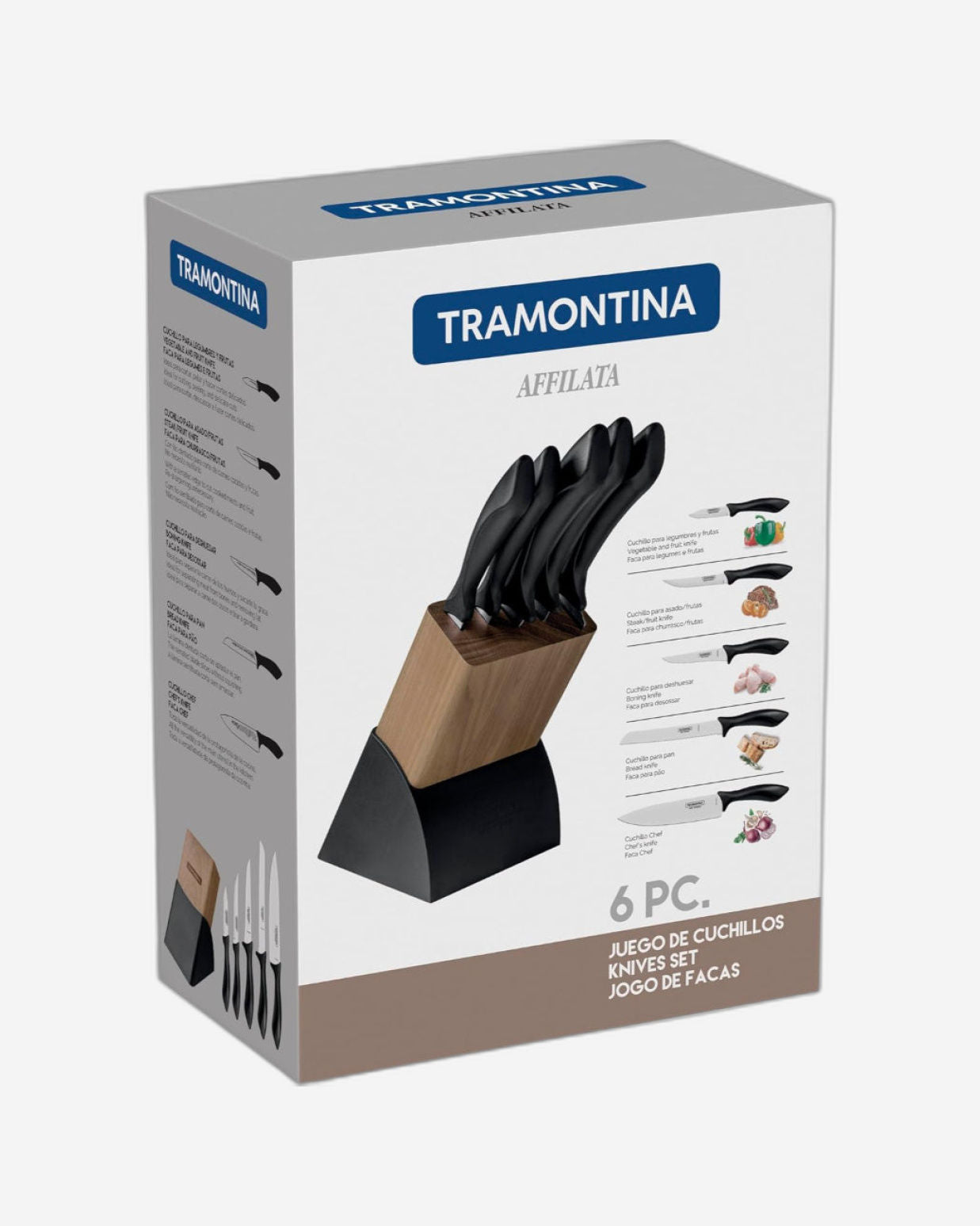 طقم سكاكين ترامونتينا برازيل أفيلاتا، 6 قطع، بشفرة من الفولاذ المقاوم للصدأ ومقبض من البولي بروبيلين الأسود