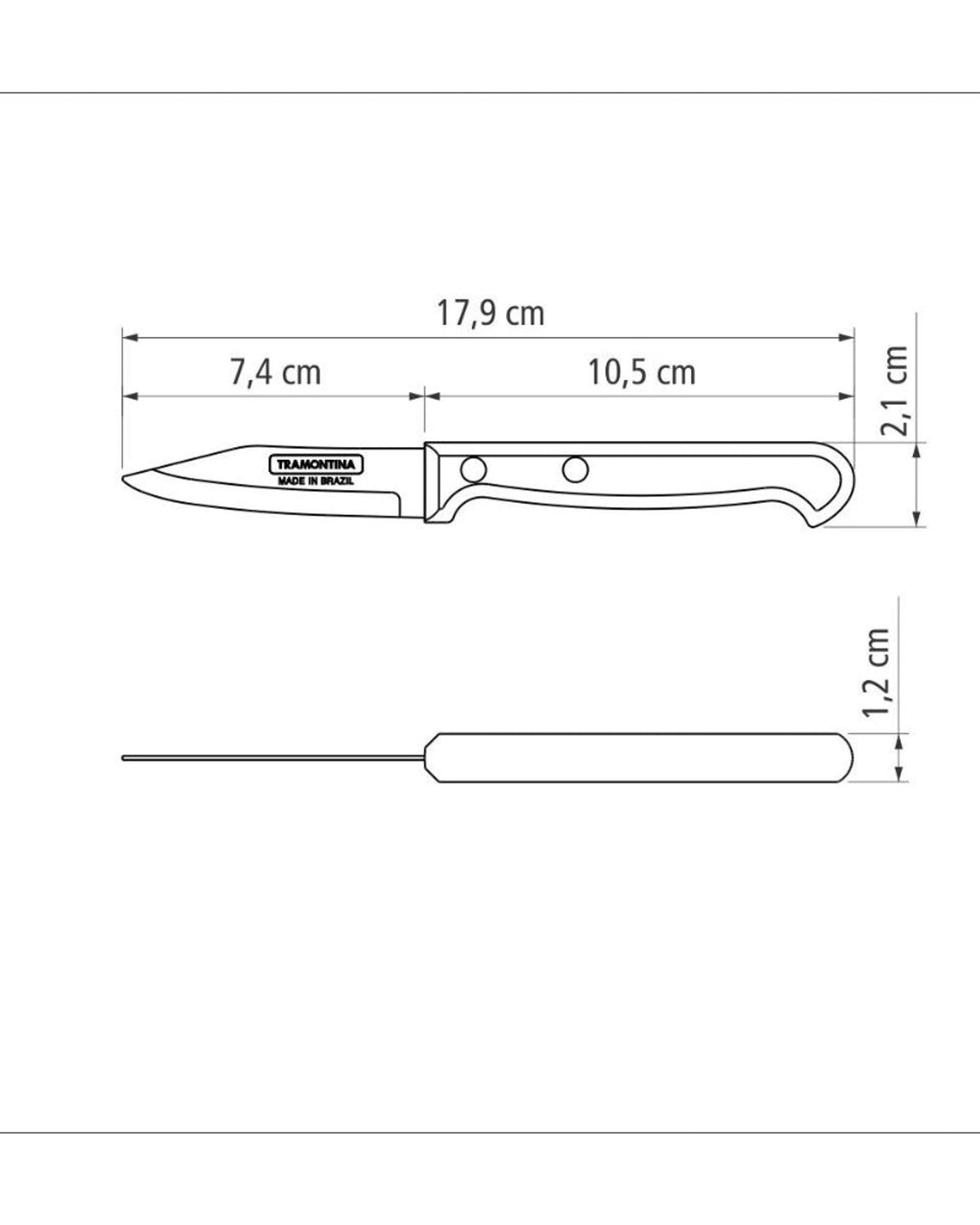سكين ترامونتينا ألتراكورت للخضراوات والفواكه مقاس 3 بوصات بشفرة من الفولاذ المقاوم للصدأ ومقبض من البولي بروبيلين الأسود