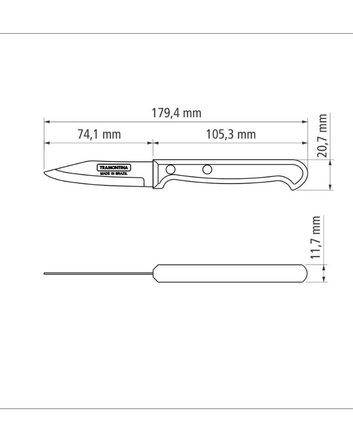 سكين ترامونتينا ألتراكورت للخضراوات والفواكه مقاس 3 بوصات بشفرة من الفولاذ المقاوم للصدأ ومقبض من البولي بروبيلين الأسود