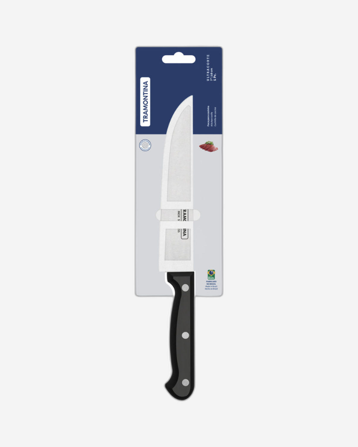سكين مطبخ ترامونتينا ألتراكورت 7 بوصة بشفرة من الفولاذ المقاوم للصدأ ومقبض من البولي بروبيلين الأسود