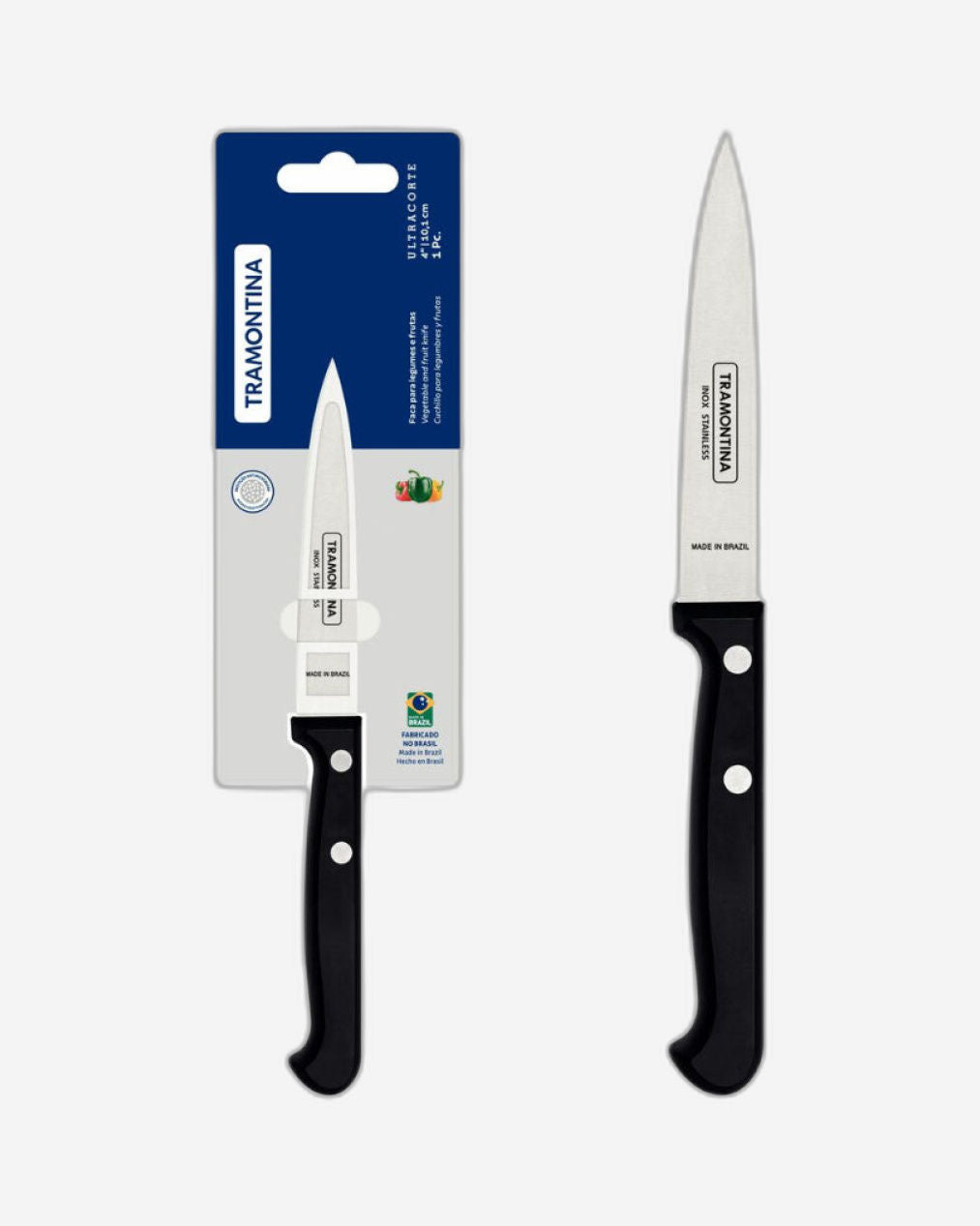 سكين ترامونتينا ألتراكورت للخضراوات والفواكه مقاس 4 بوصات بشفرة من الفولاذ المقاوم للصدأ ومقبض من البولي بروبيلين الأسود