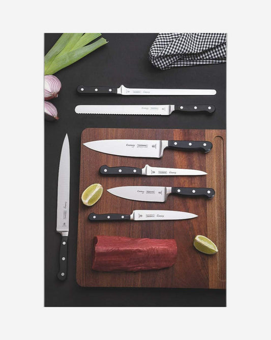 سكين الطاهي ترامونتينا برازيل سينشري، 6 بوصات، بشفرة من الفولاذ المقاوم للصدأ ومقبض من البولي كربونات الأسود