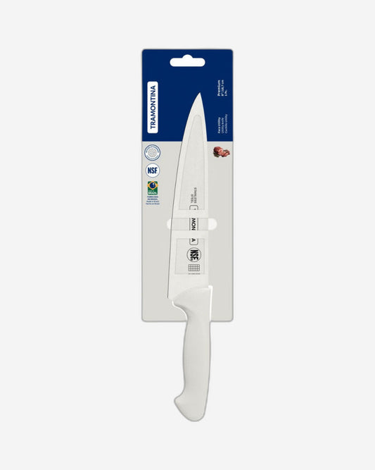 سكين ترامونتينا بريميوم متعدد الاستخدامات 8 بوصة بشفرة من الفولاذ المقاوم للصدأ ومقبض من البولي بروبيلين الأبيض