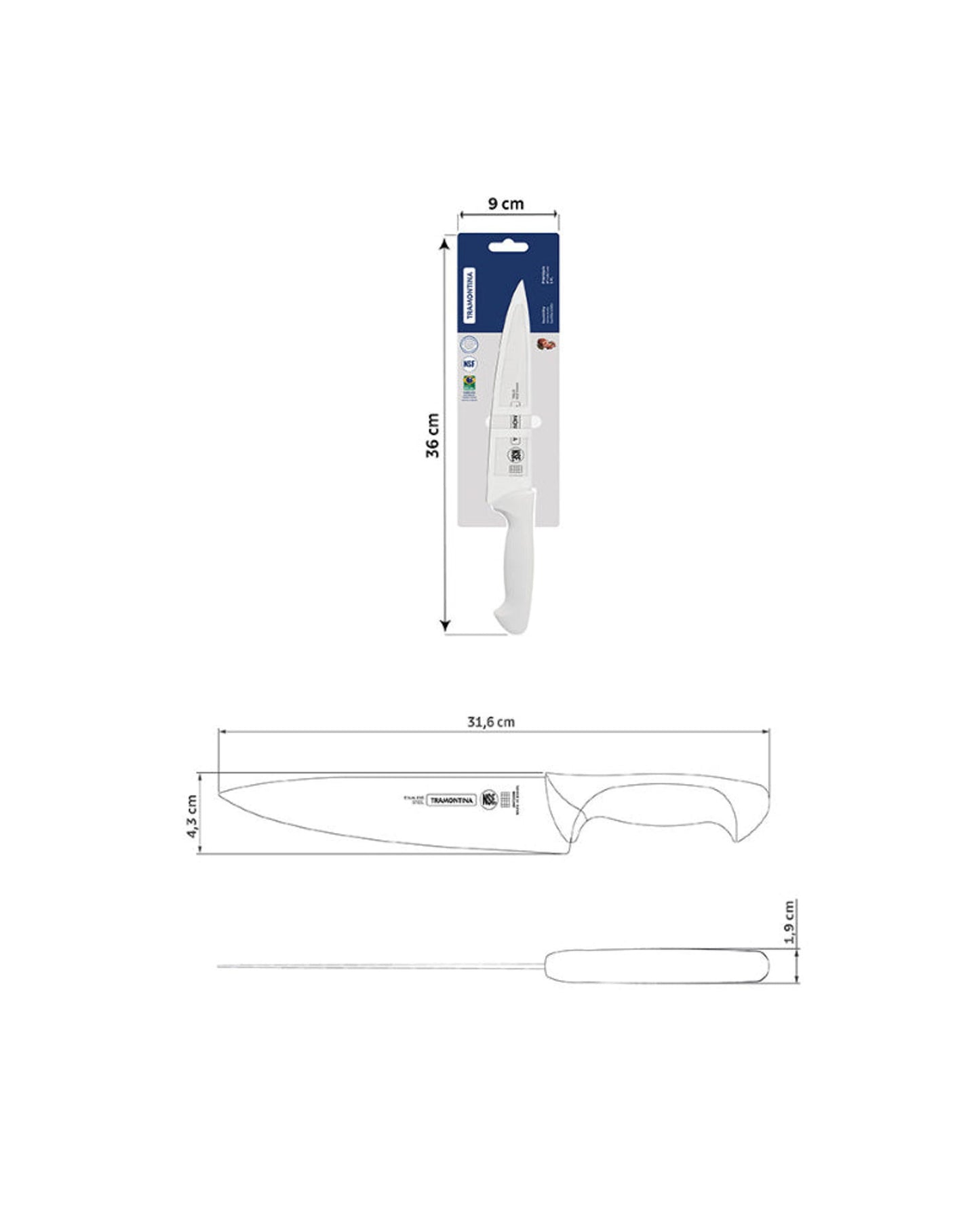 سكين ترامونتينا بريميوم متعدد الاستخدامات 8 بوصة بشفرة من الفولاذ المقاوم للصدأ ومقبض من البولي بروبيلين الأبيض