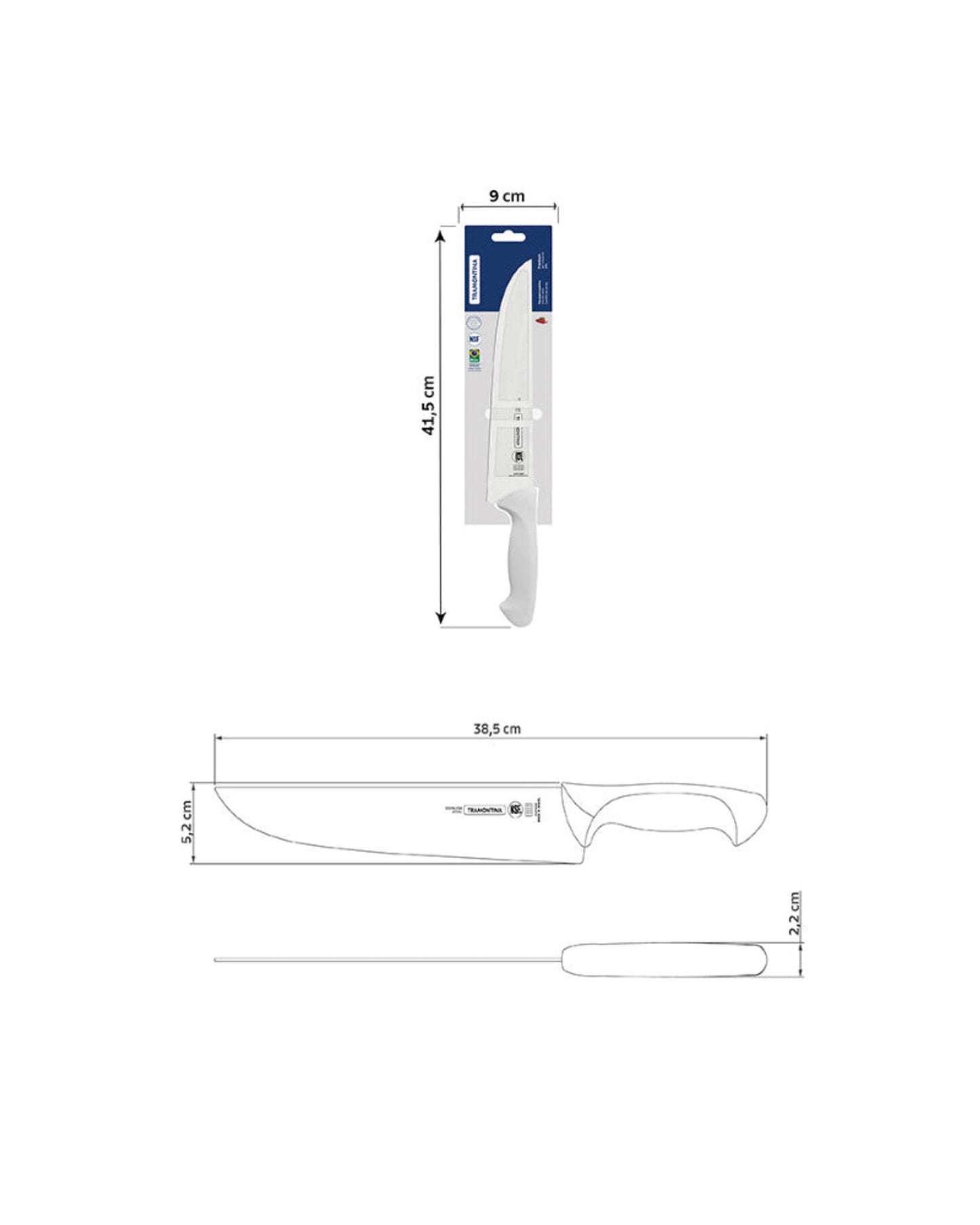 سكين مطبخ ترامونتينا بريميوم مقاس 10 بوصات بشفرة من الفولاذ المقاوم للصدأ ومقبض من البولي بروبيلين الأبيض