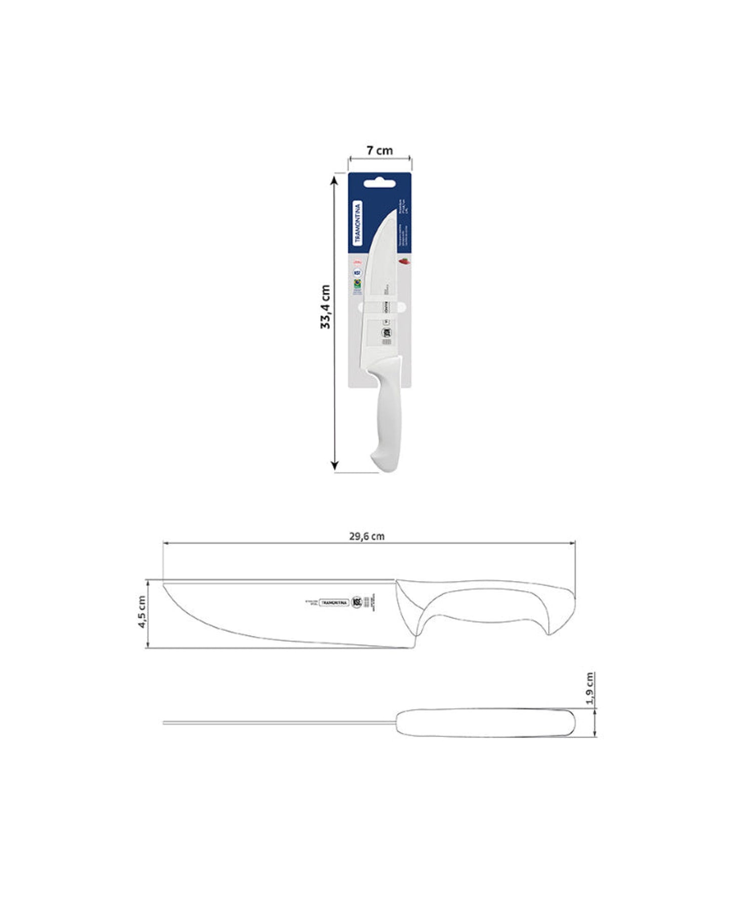 سكين مطبخ ترامونتينا بريميوم 7 بوصة بشفرة من الفولاذ المقاوم للصدأ ومقبض من البولي بروبيلين الأبيض