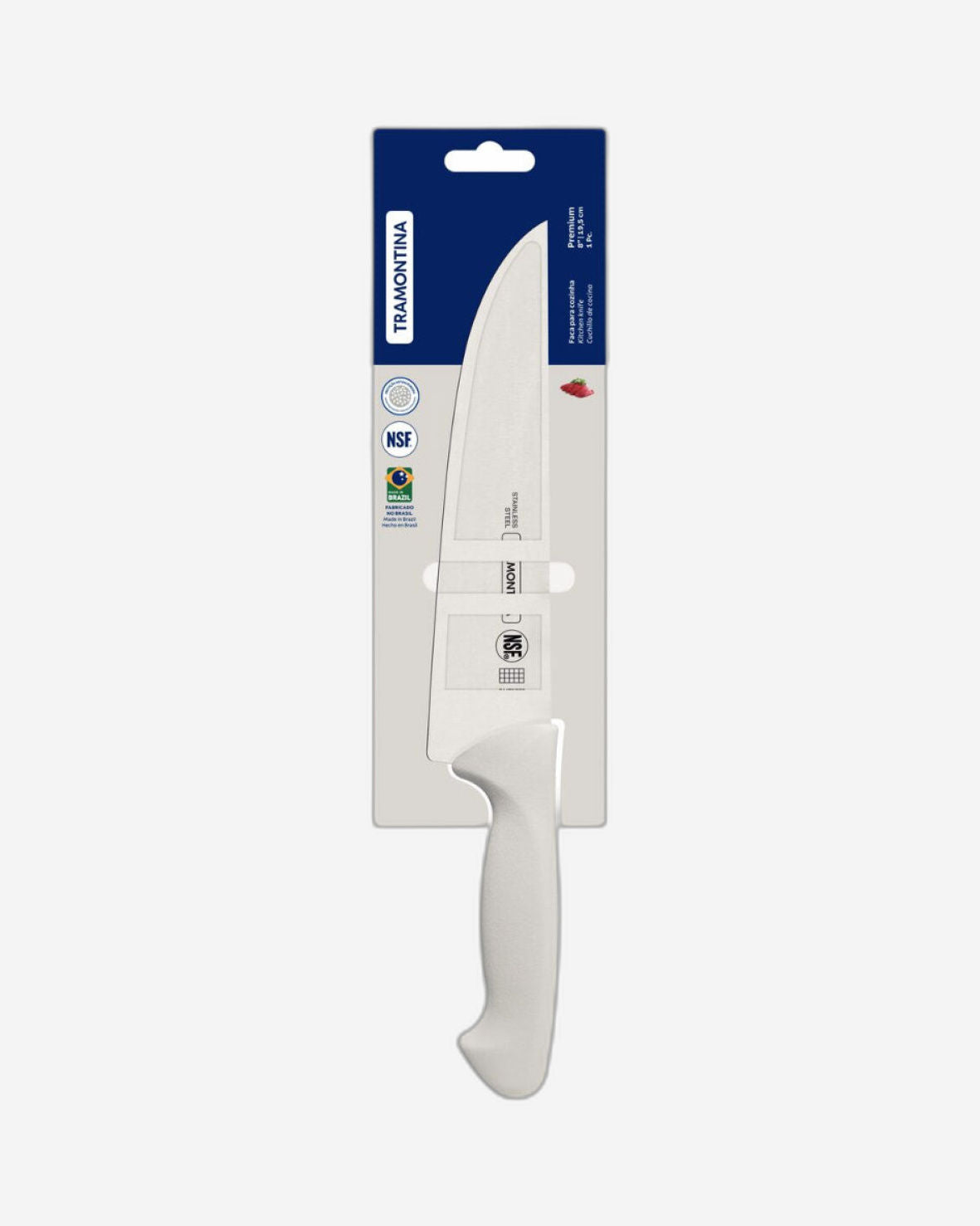 سكين مطبخ ترامونتينا بريميوم 8 بوصة بشفرة من الفولاذ المقاوم للصدأ ومقبض من البولي بروبيلين الأبيض