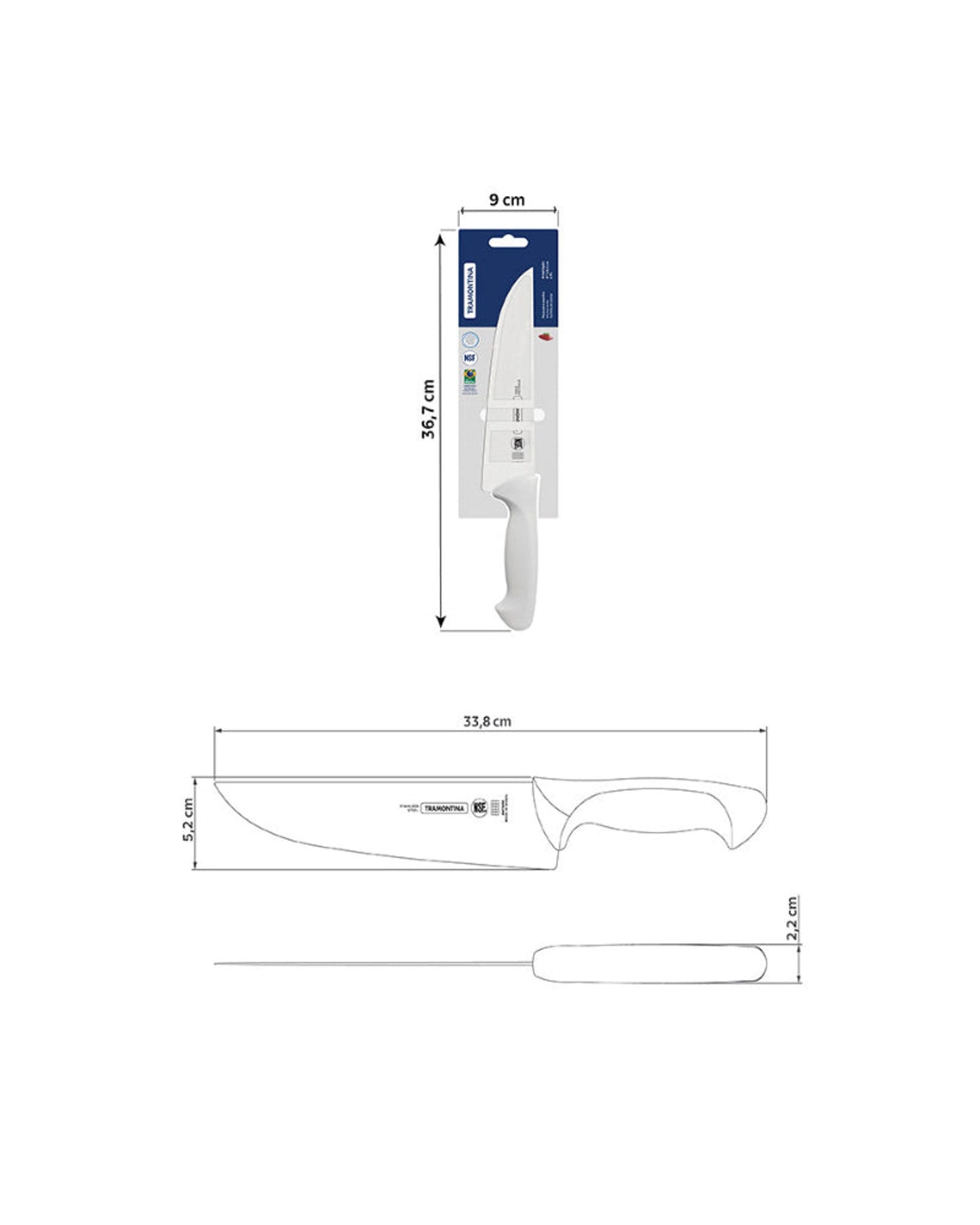سكين مطبخ ترامونتينا بريميوم 8 بوصة بشفرة من الفولاذ المقاوم للصدأ ومقبض من البولي بروبيلين الأبيض