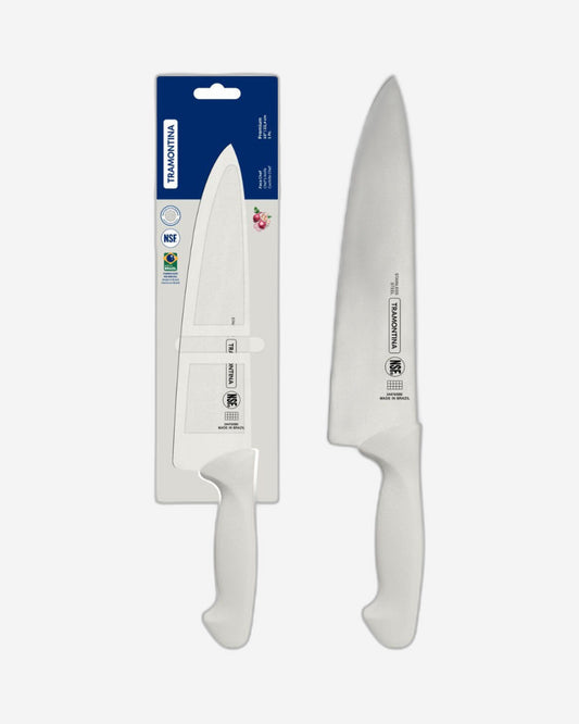سكين طهاة ترامونتينا بريميوم 8 بوصة بشفرة من الفولاذ المقاوم للصدأ ومقبض من البولي بروبيلين الأبيض