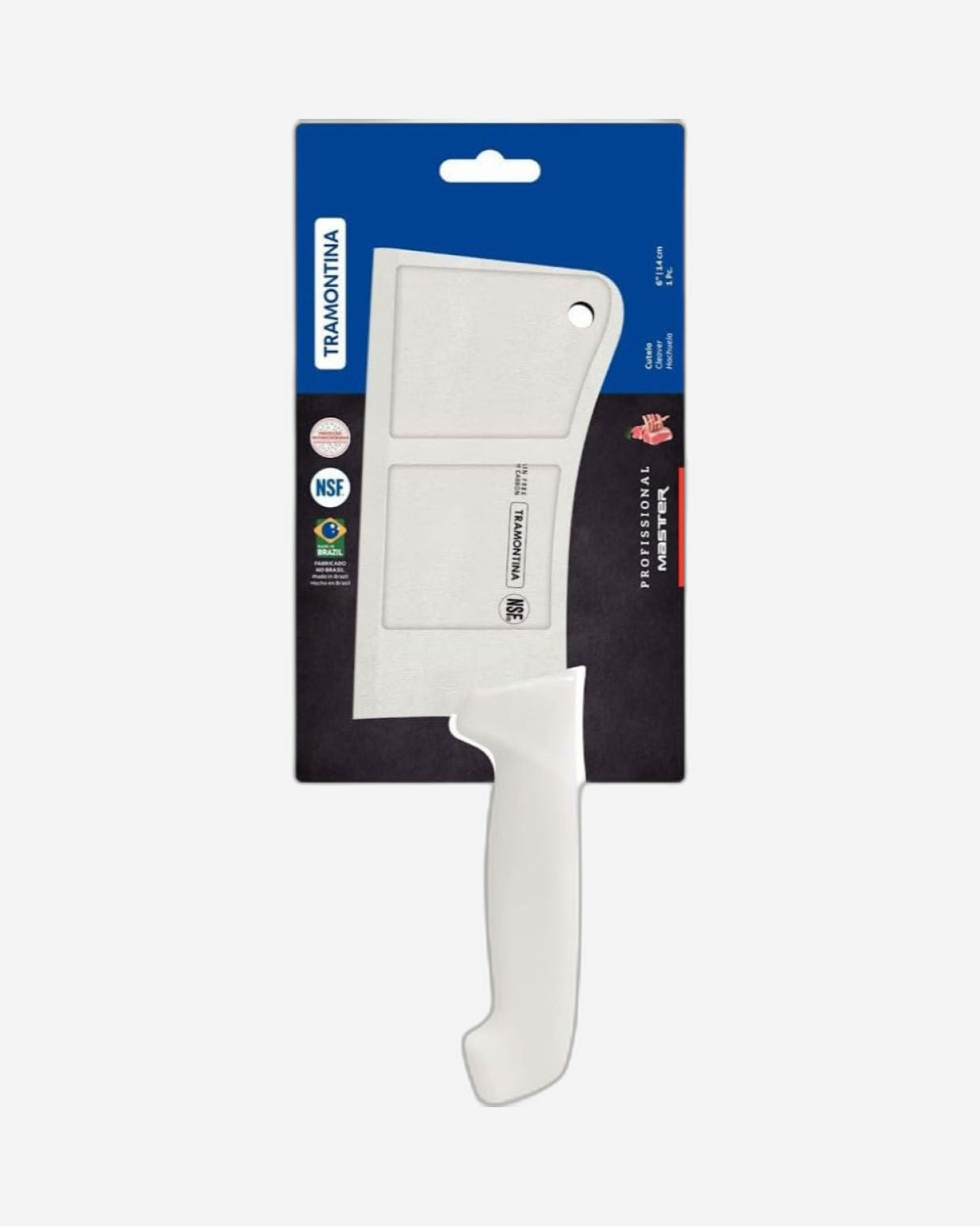 سكين ترامونتينا برازيل بروفيشنال ماستر بطول 6 بوصات مع شفرة من الفولاذ المقاوم للصدأ ومقبض أزرق من البولي بروبيلين مع حماية مضادة للميكروبات