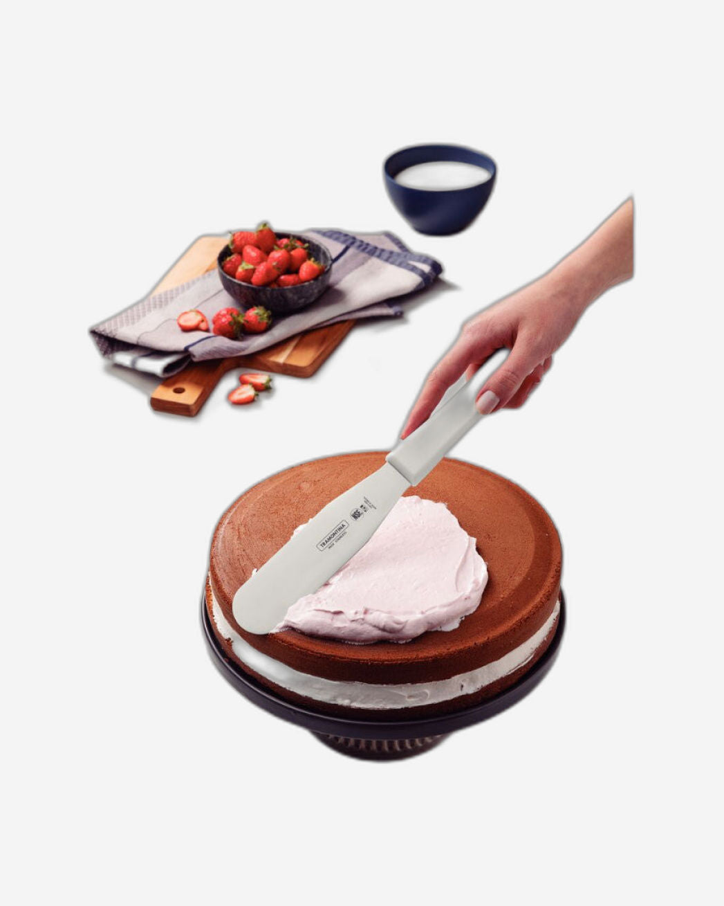 ملعقة ترامونتينا الاحترافية ذات الحافة المنحنية بشفرة من الفولاذ المقاوم للصدأ ومقبض من البولي بروبيلين الأبيض 6 بوصات