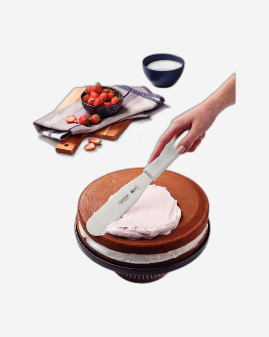 ملعقة ترامونتينا الاحترافية ذات الحافة المنحنية بشفرة من الفولاذ المقاوم للصدأ ومقبض من البولي بروبيلين الأبيض 6 بوصات