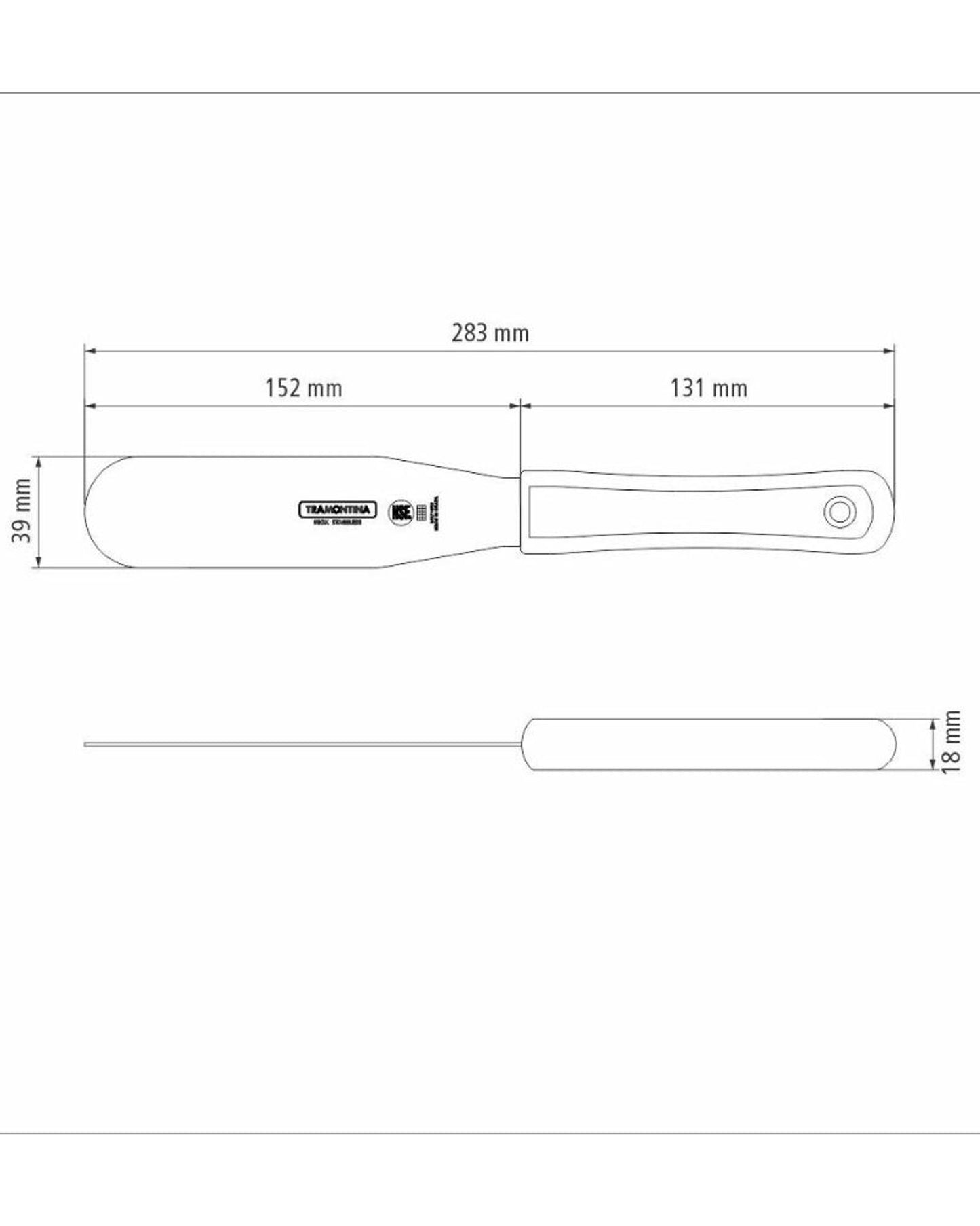 ملعقة ترامونتينا الاحترافية ذات الحافة المنحنية بشفرة من الفولاذ المقاوم للصدأ ومقبض من البولي بروبيلين الأبيض 6 بوصات