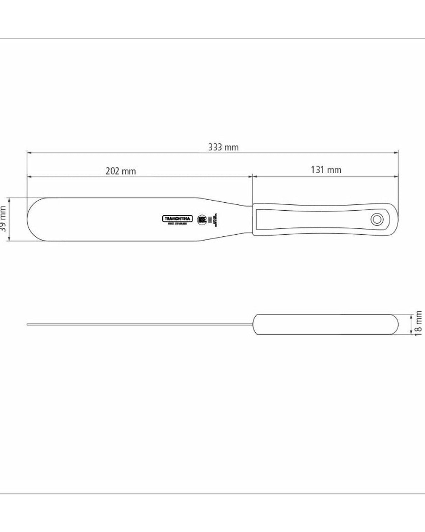 ملعقة ترامونتينا الاحترافية ذات الحافة المنحنية بشفرة من الفولاذ المقاوم للصدأ ومقبض من البولي بروبيلين الأبيض 8 بوصات