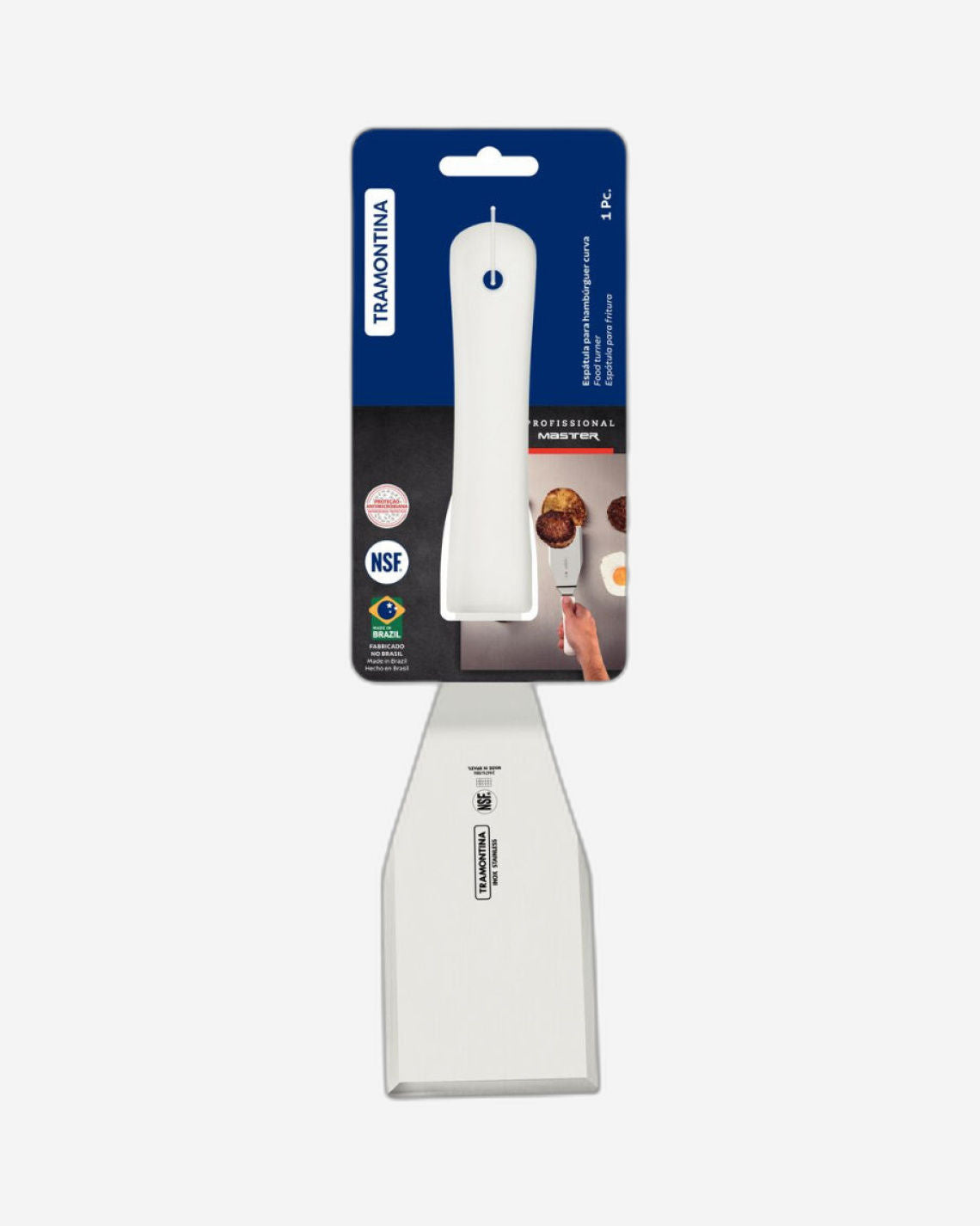 ملعقة هامبرغر احترافية من ترامونتينا بشفرة من الفولاذ المقاوم للصدأ ومقبض من البولي بروبيلين الأبيض 6 × 3 بوصات