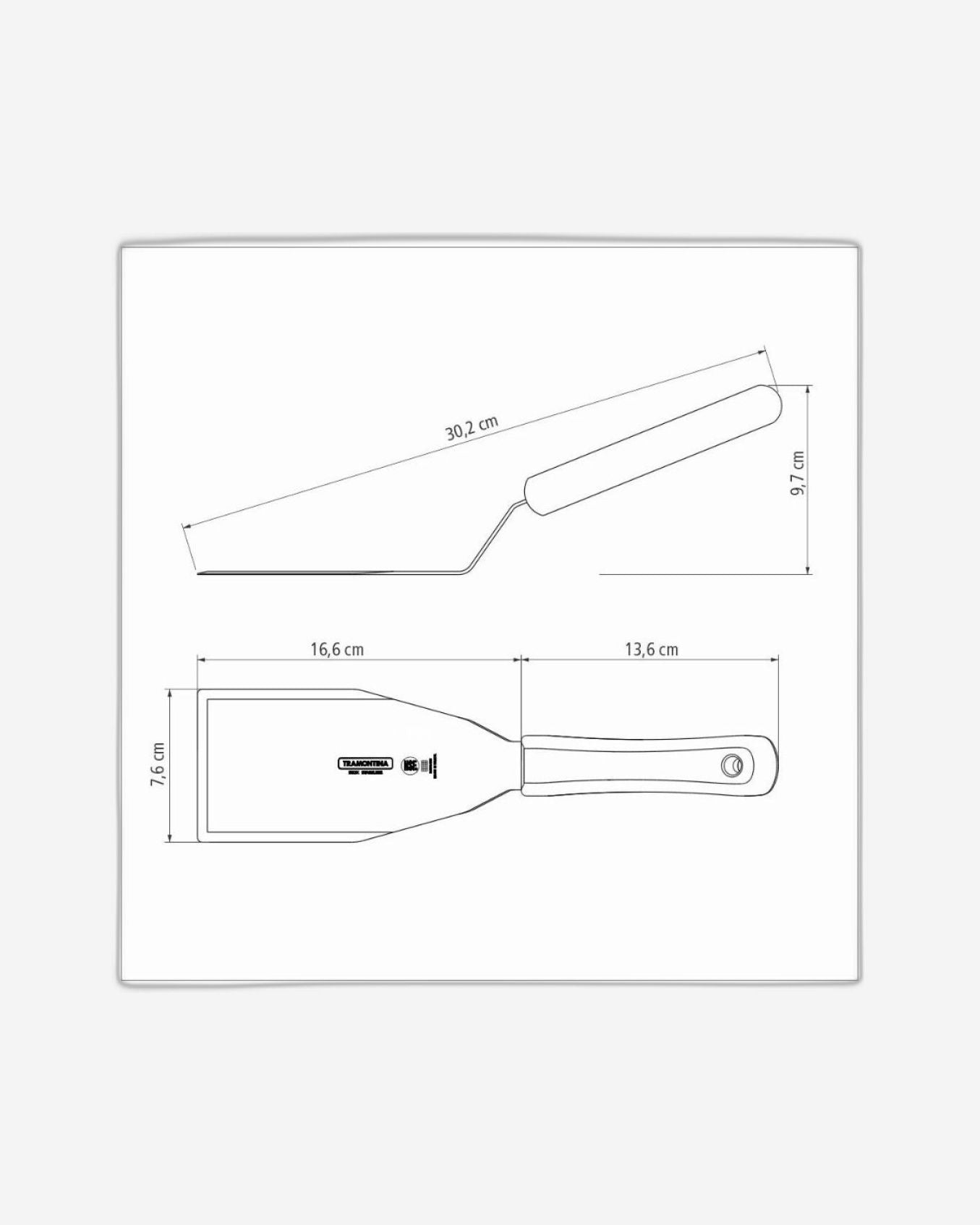 ملعقة هامبرغر احترافية من ترامونتينا بشفرة من الفولاذ المقاوم للصدأ ومقبض من البولي بروبيلين الأبيض 6 × 3 بوصات
