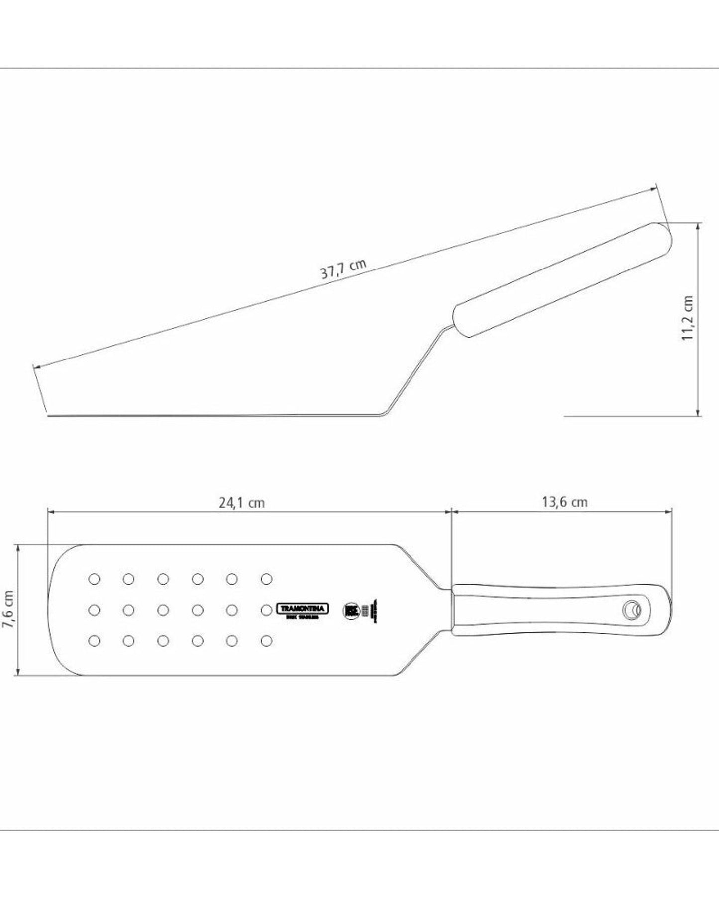 ملعقة قلي احترافية من ترامونتينا بشفرة من الفولاذ المقاوم للصدأ ومقبض من البولي بروبيلين الأبيض، مقاس 9×3 بوصة