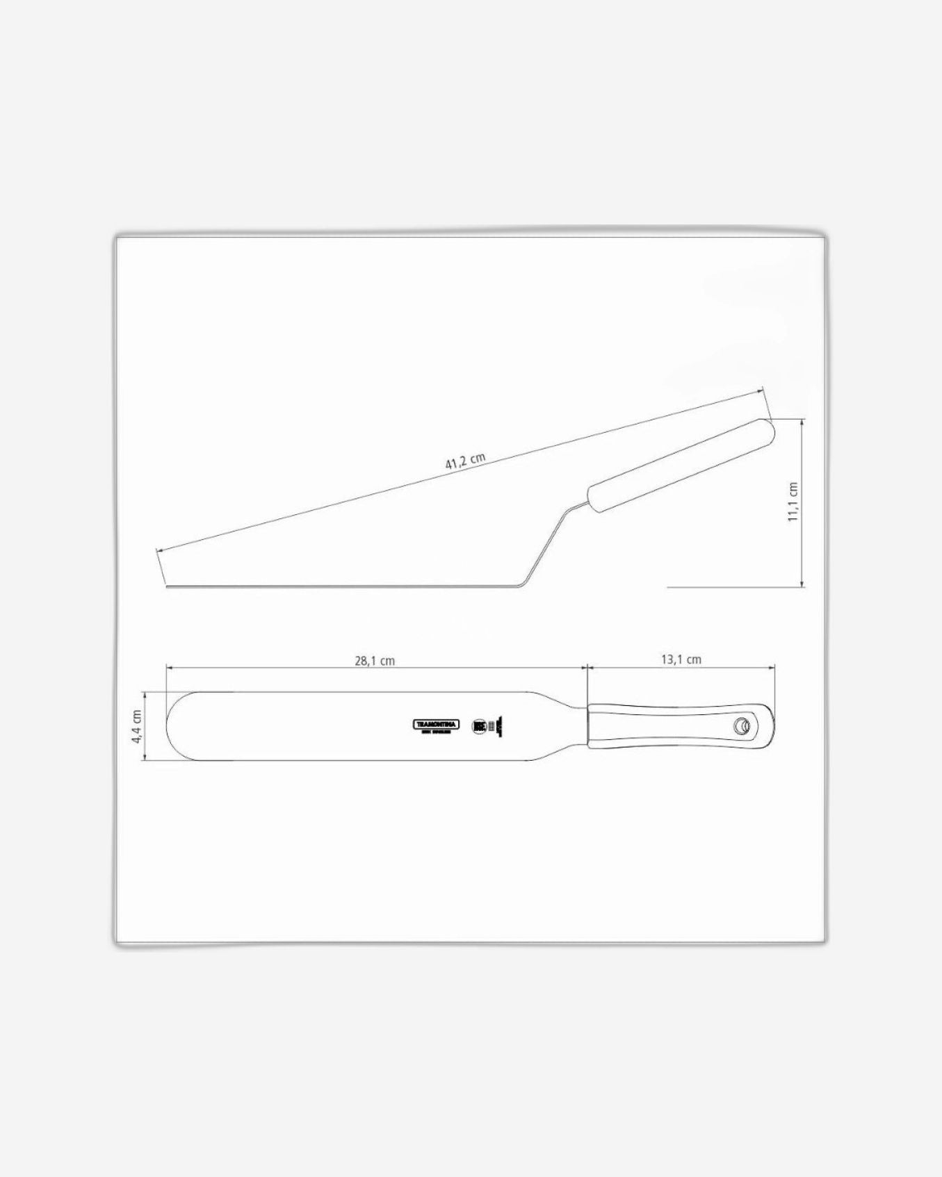 ملعقة ترامونتينا الاحترافية ذات الحافة المنحنية بشفرة من الفولاذ المقاوم للصدأ ومقبض من البولي بروبيلين الأبيض 12 بوصة