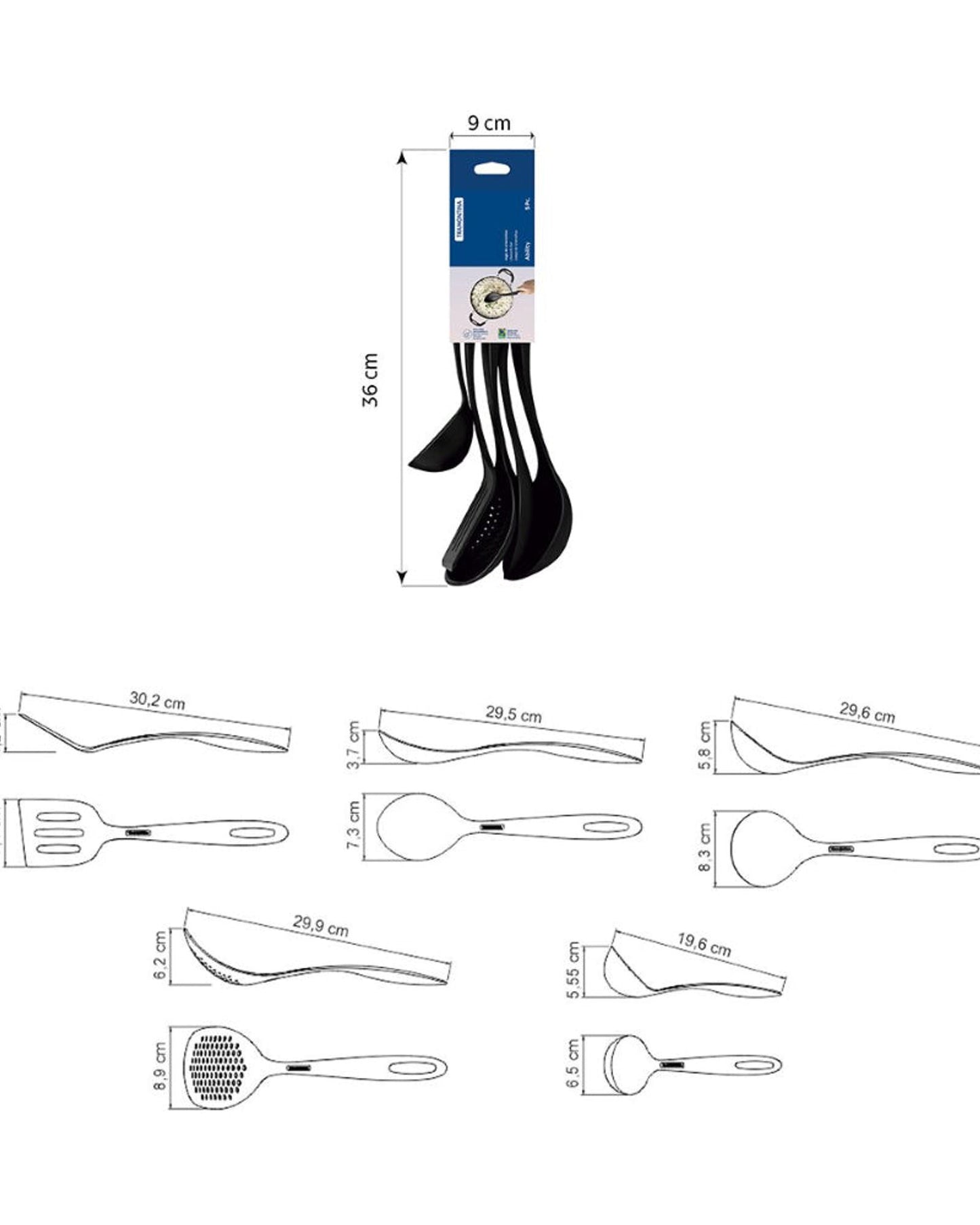 طقم أدوات مطبخ ترامونتينا أبلتي مكون من 5 قطع من النايلون الأسود