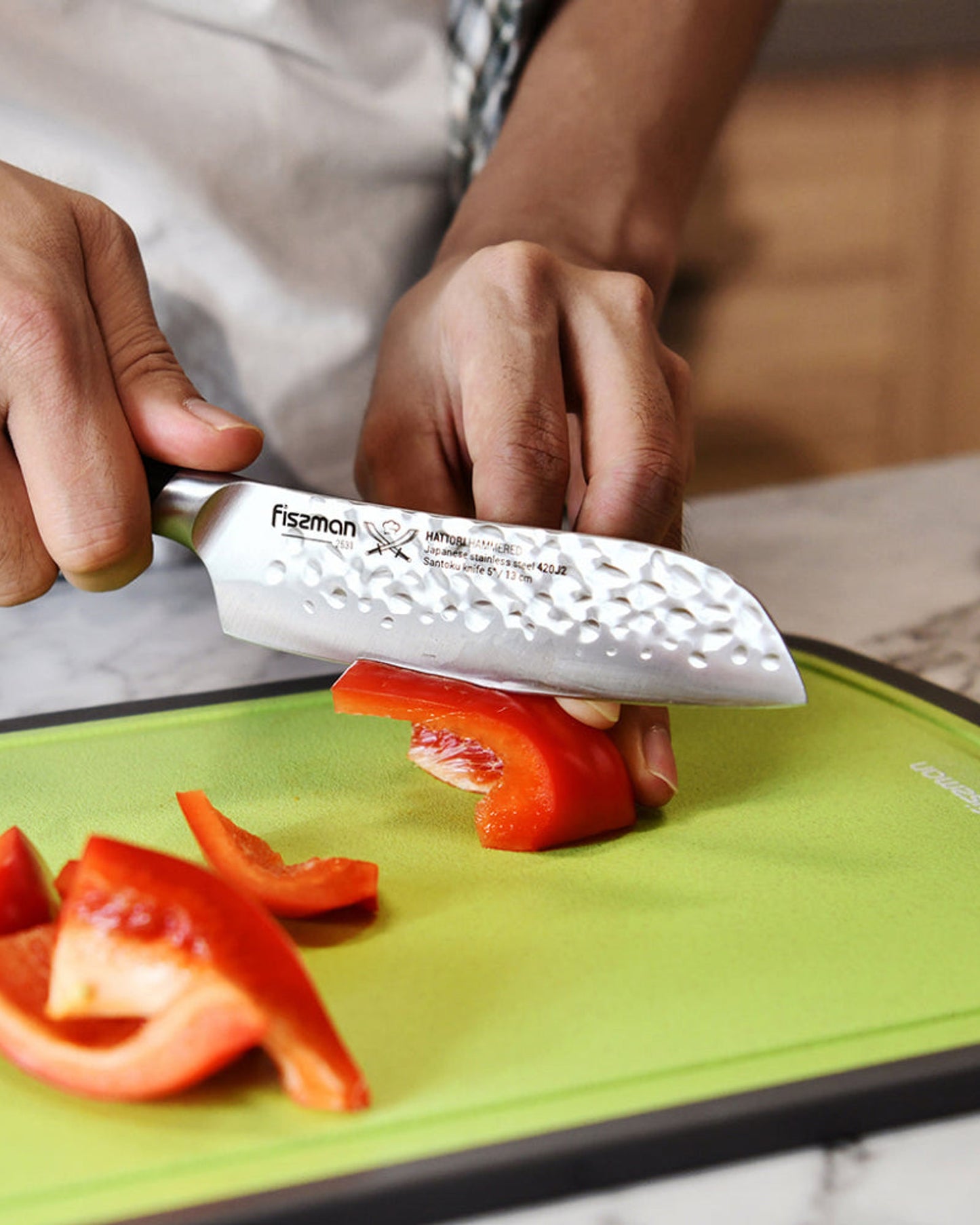 سكين سانتوكو من فيسمان، مقاس 5 بوصات، سلسلة هاتوري، أسود/فضي