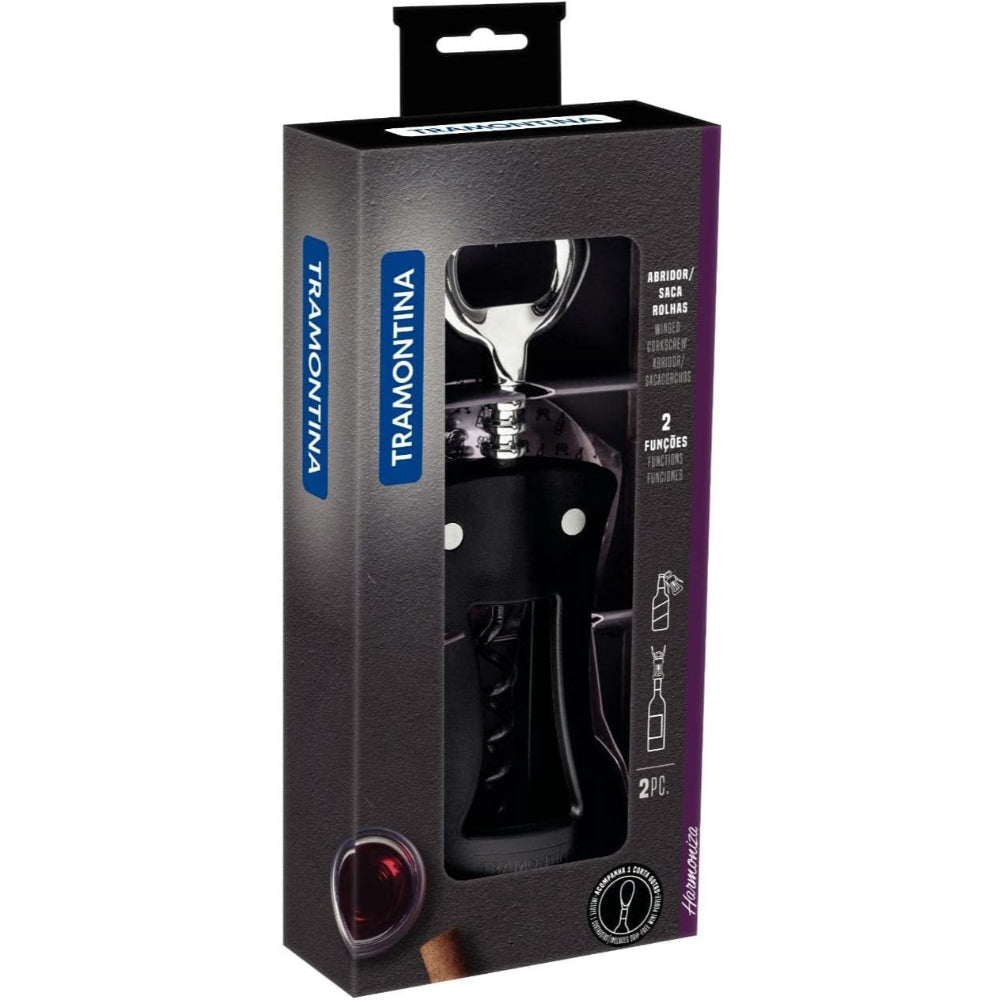 مفتاح زجاجات مجنح من ترامونتينا برازيل هارمونيزا من الفولاذ المقاوم للصدأ بهيكل ABS أسود وفتاحة زجاجات من زاماك