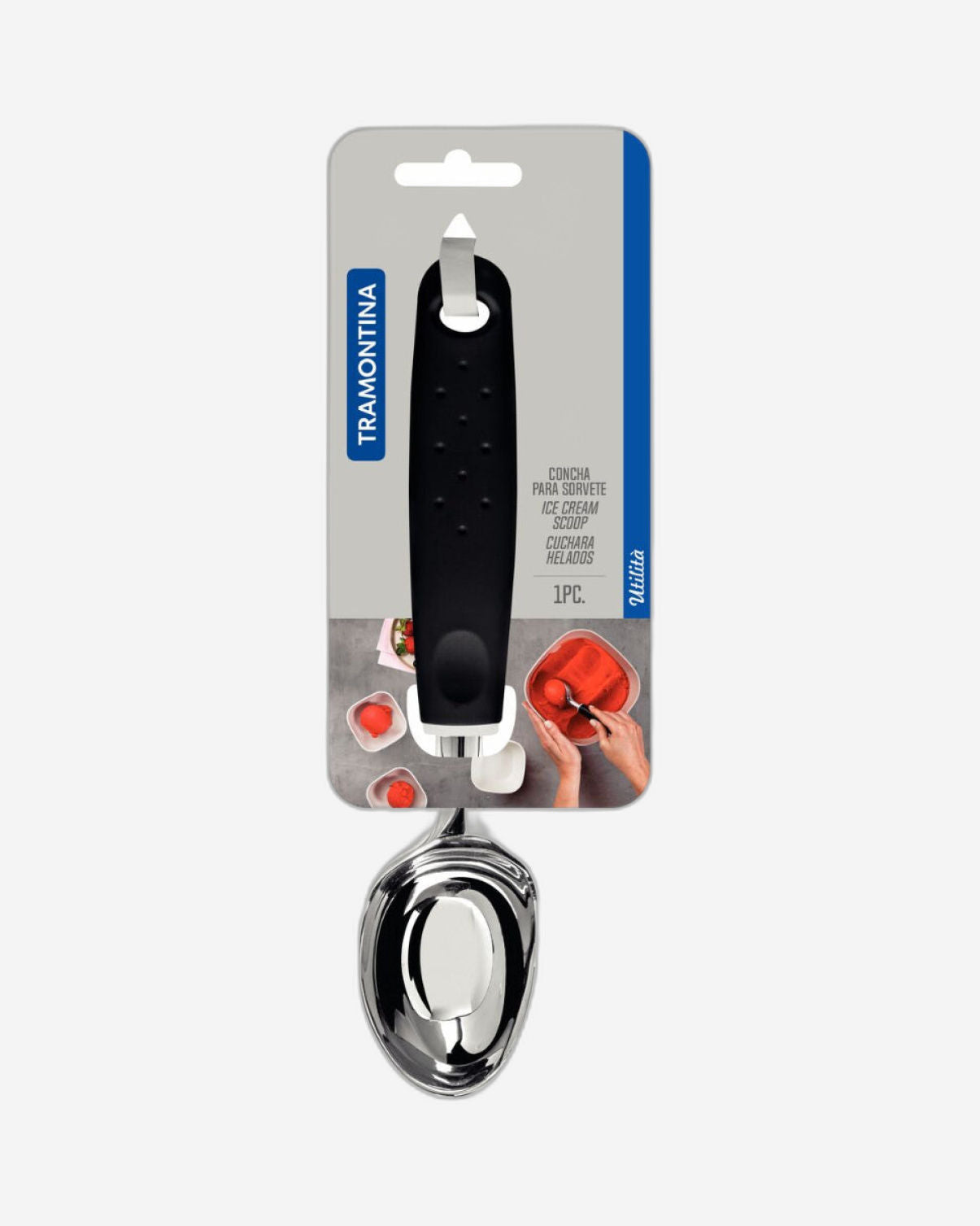مغرفة آيس كريم ترامونتينا يوتيليتا المصنوعة من الزاماك المطلي بالكروم مع مقبض من البولي بروبيلين الأسود