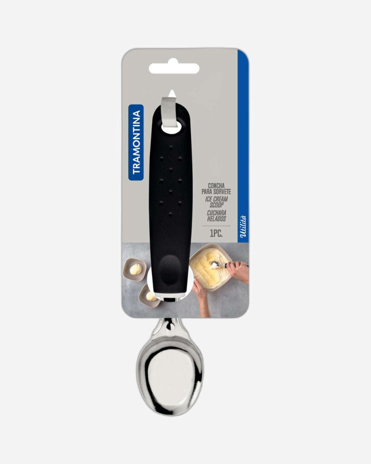 مغرفة آيس كريم ترامونتينا أوتيليتا مع وعاء من الفولاذ المقاوم للصدأ ومقابض من البولي بروبيلين الأسود