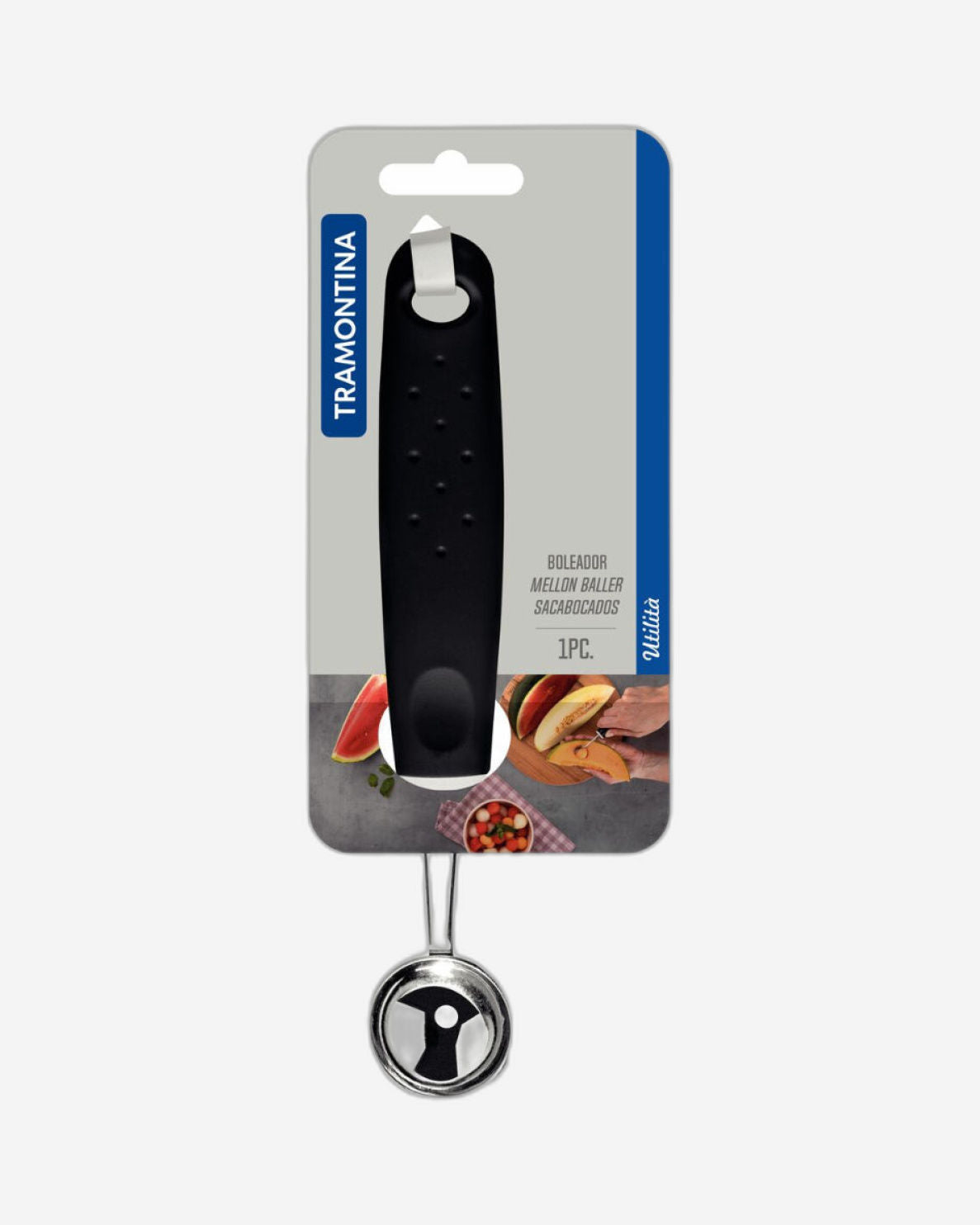 أداة تقطيع البطيخ من ترامونتينا يوتيليتا المصنوعة من الفولاذ المقاوم للصدأ بمقبض من البولي بروبيلين الأسود، 2.9 سم