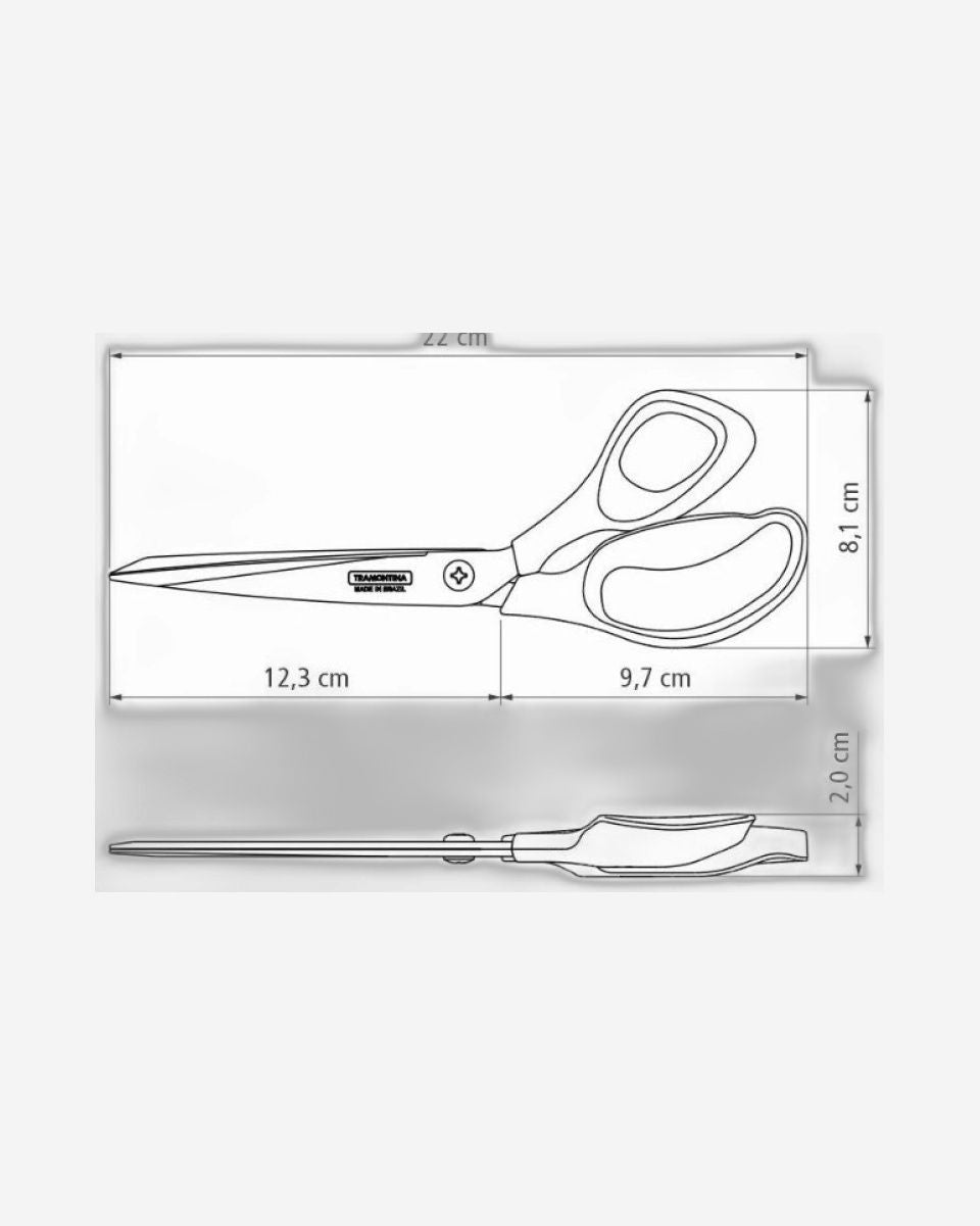 مقص خياطة ترامونتينا الاحترافي بشفرات من الفولاذ المقاوم للصدأ ومقبض من البولي بروبيلين بلون العقيق الأسود، 8 بوصات