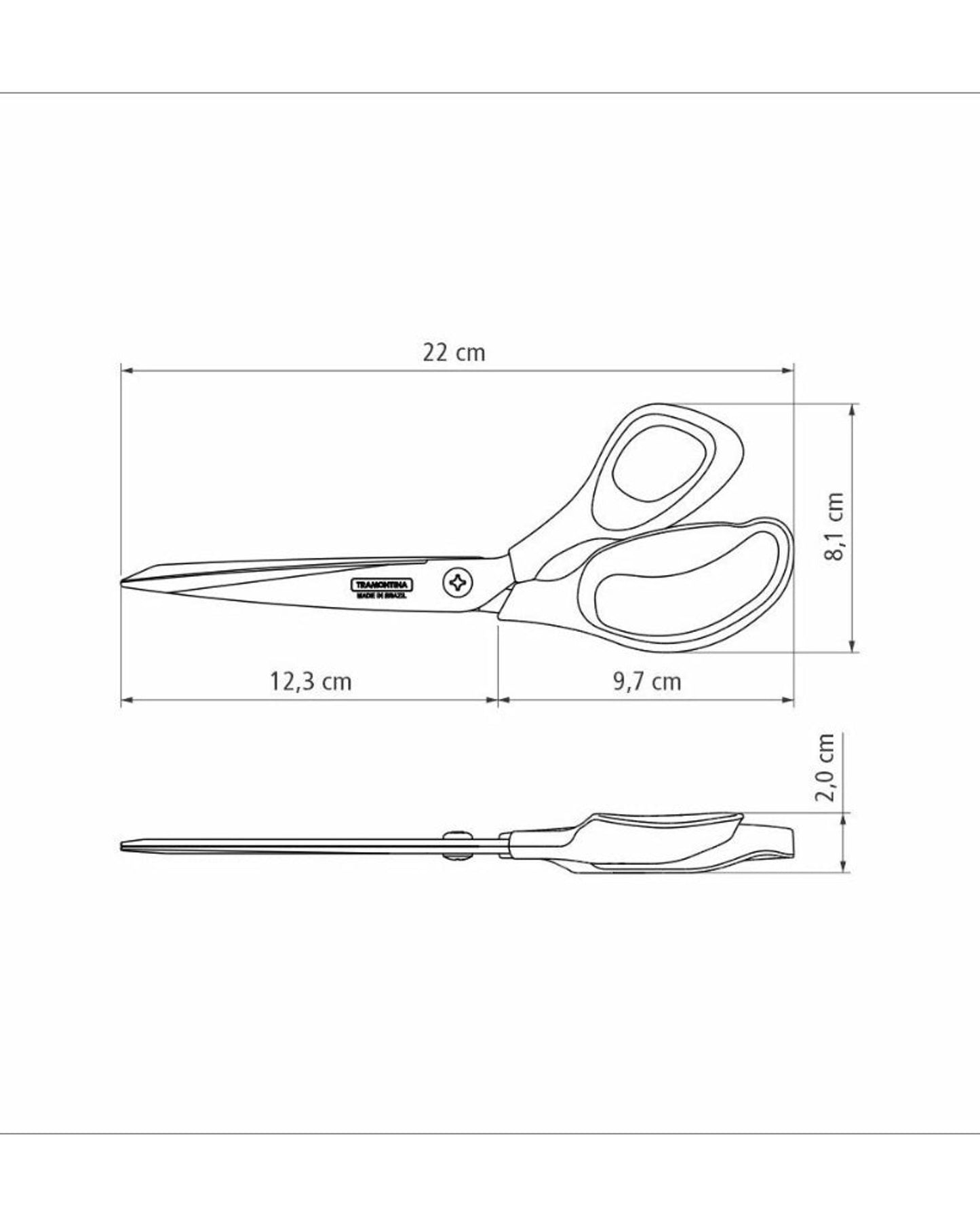 مقص خياطة ترامونتينا الاحترافي بشفرات من الفولاذ المقاوم للصدأ ومقبض من البولي بروبيلين بلون العقيق الأسود، 8 بوصات