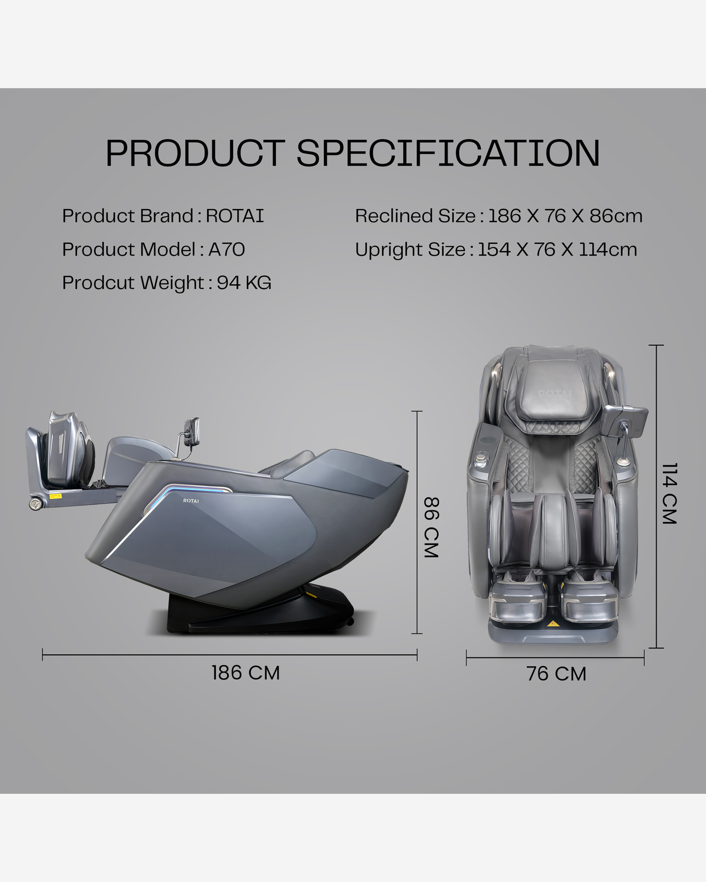 Rotai Vanquish Massage Chair Grey
