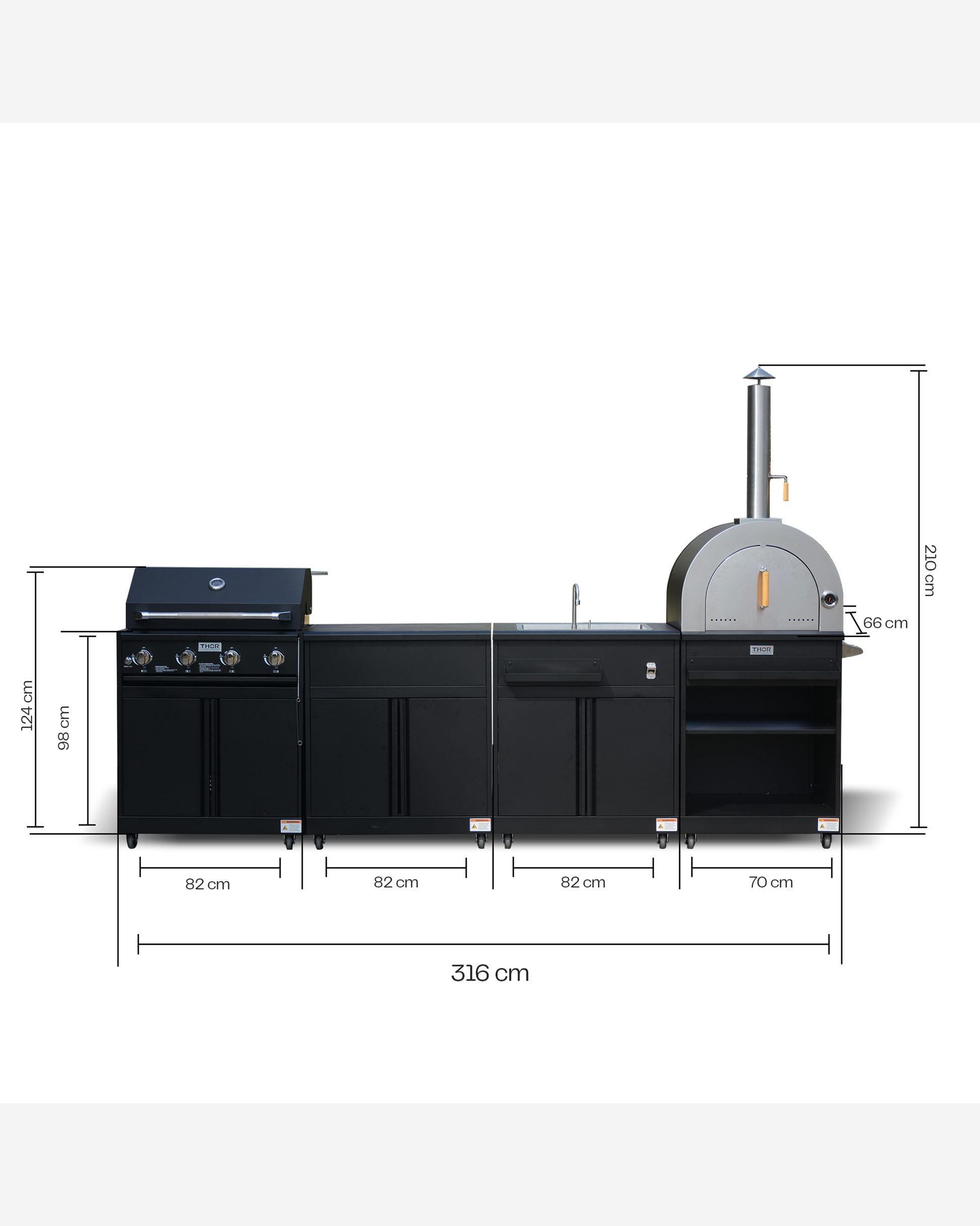 Modular Outdoor Kitchen Island 4Pc Black