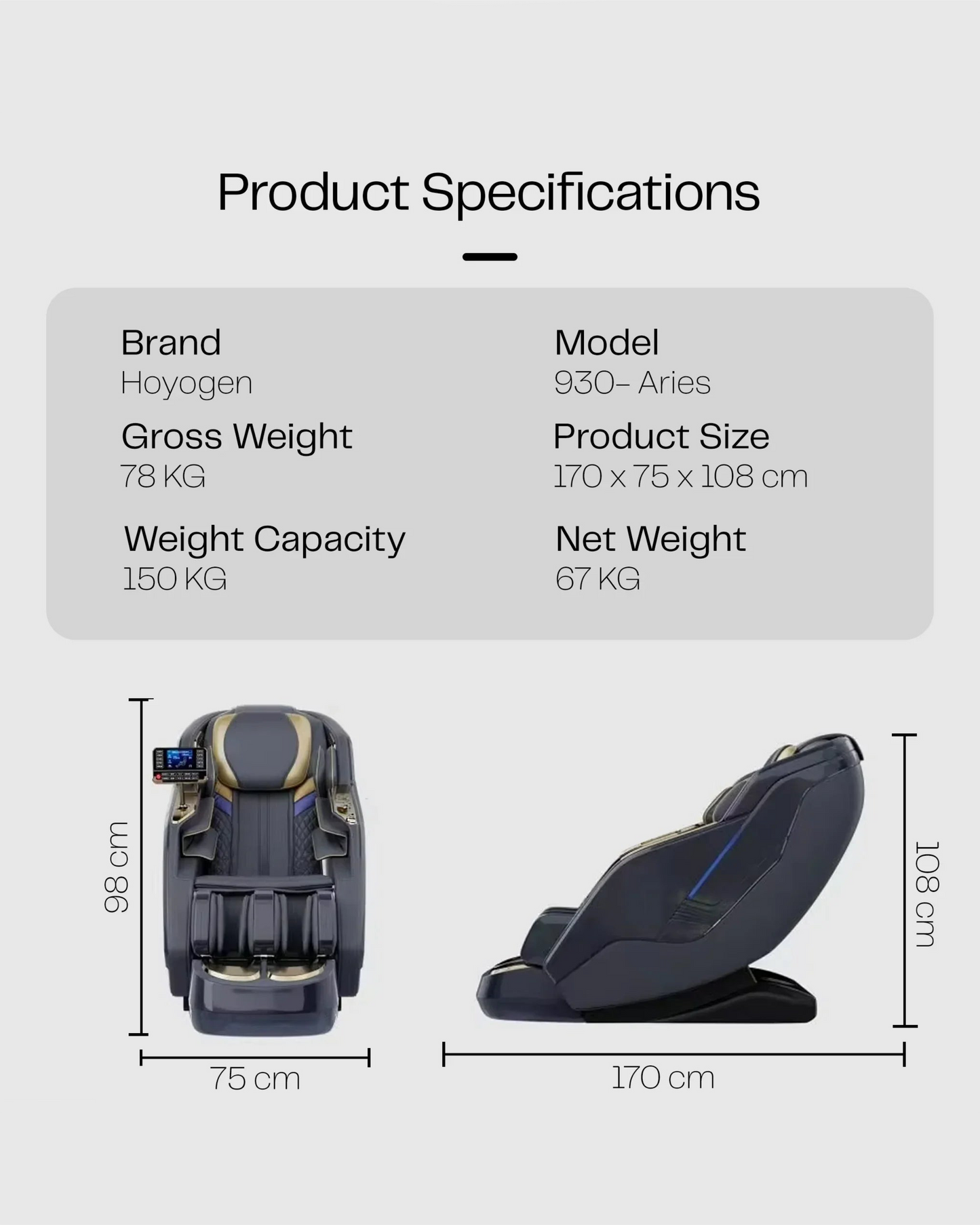Rotai Hoyogen Aries Massage Chair Dark Grey