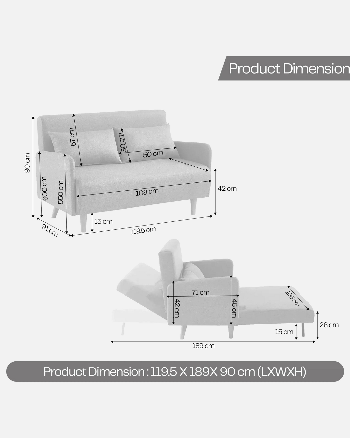Rotai Palazzo Convertible Sofa Bed Grey