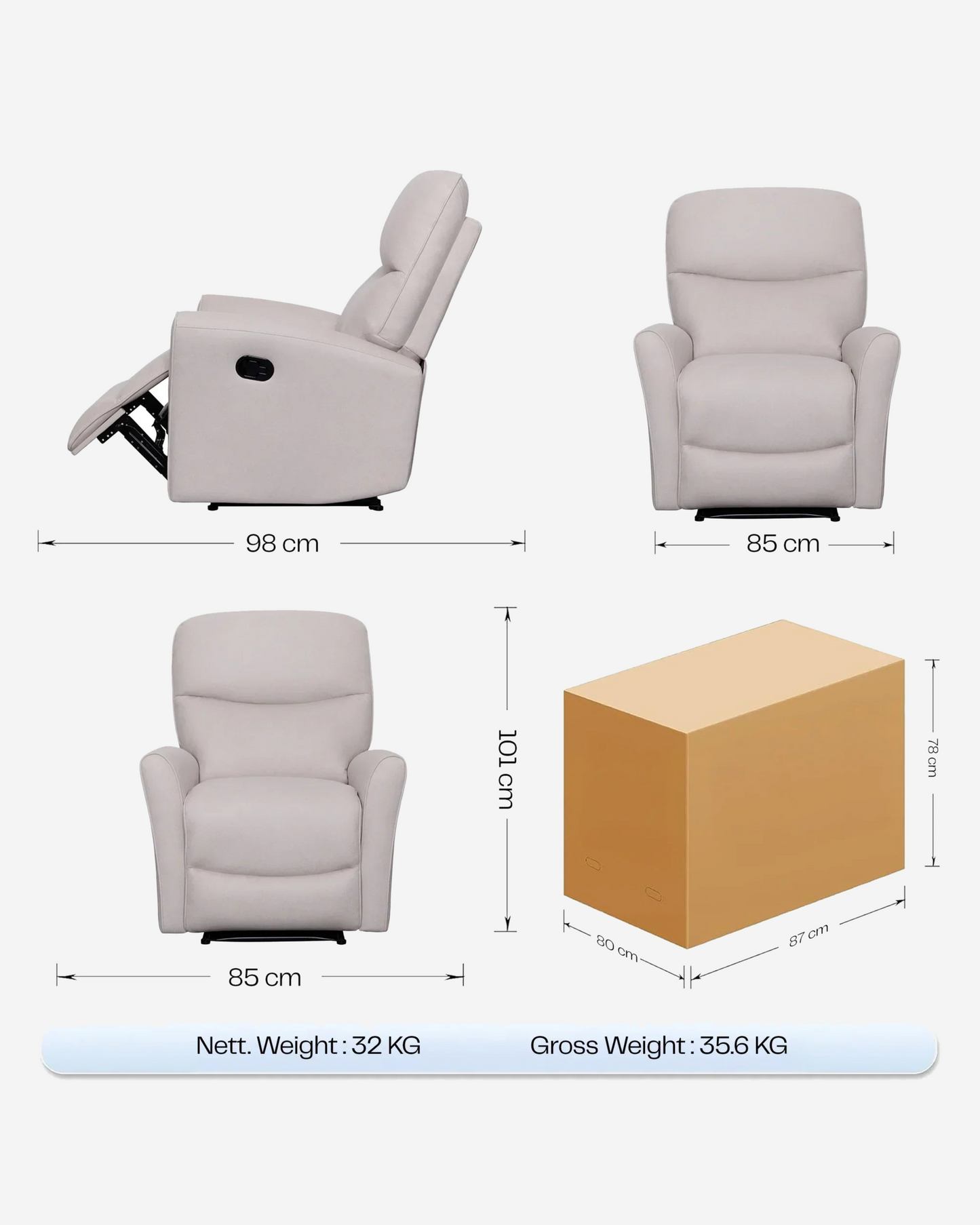 Rotai Grace Recliner Single Seater Beige