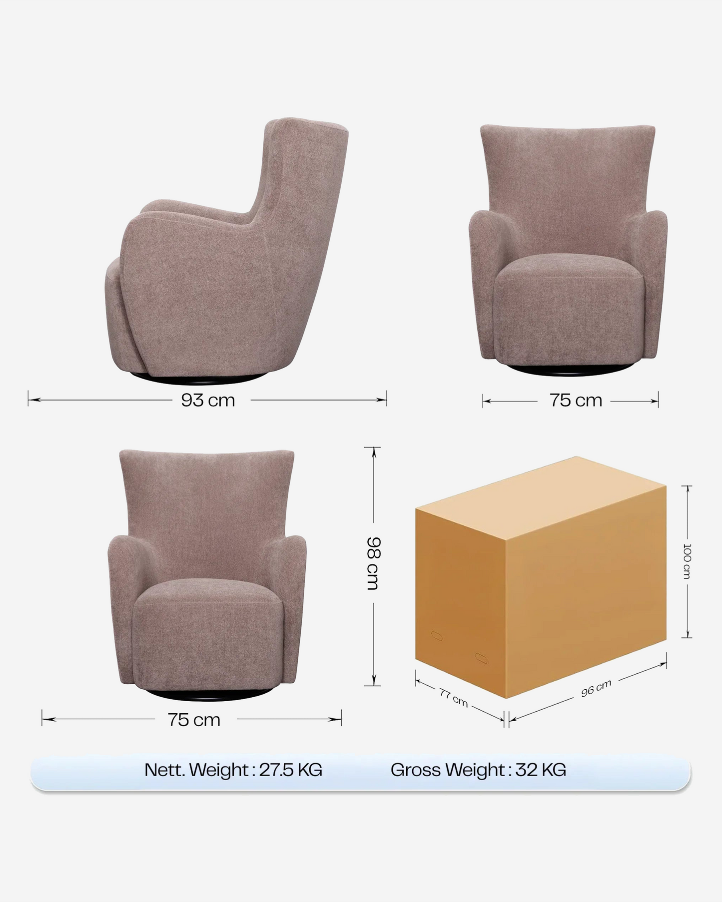 Rotai George Swivel Glider Chair Ash
