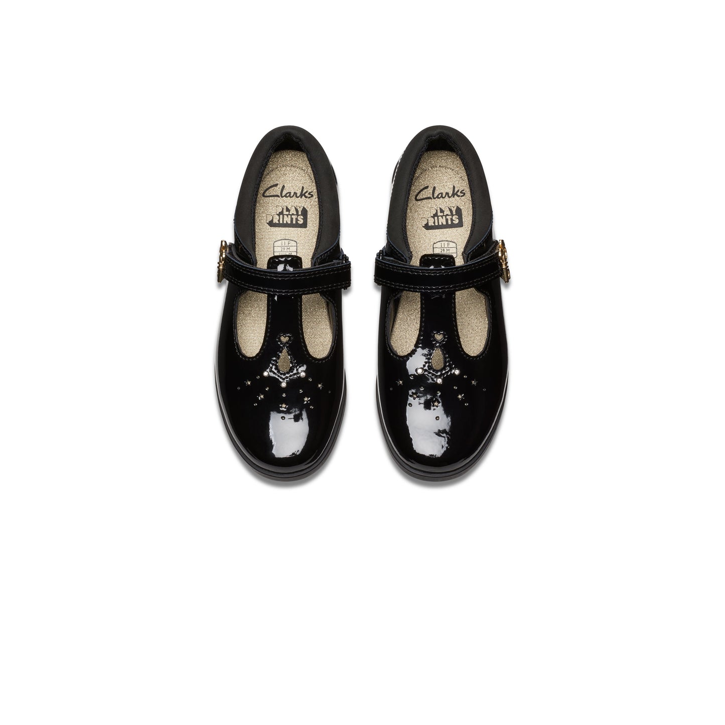 حذاء كلاركس بناتي لوك شاين للأطفال. أسود لامع (مقاس واسع)