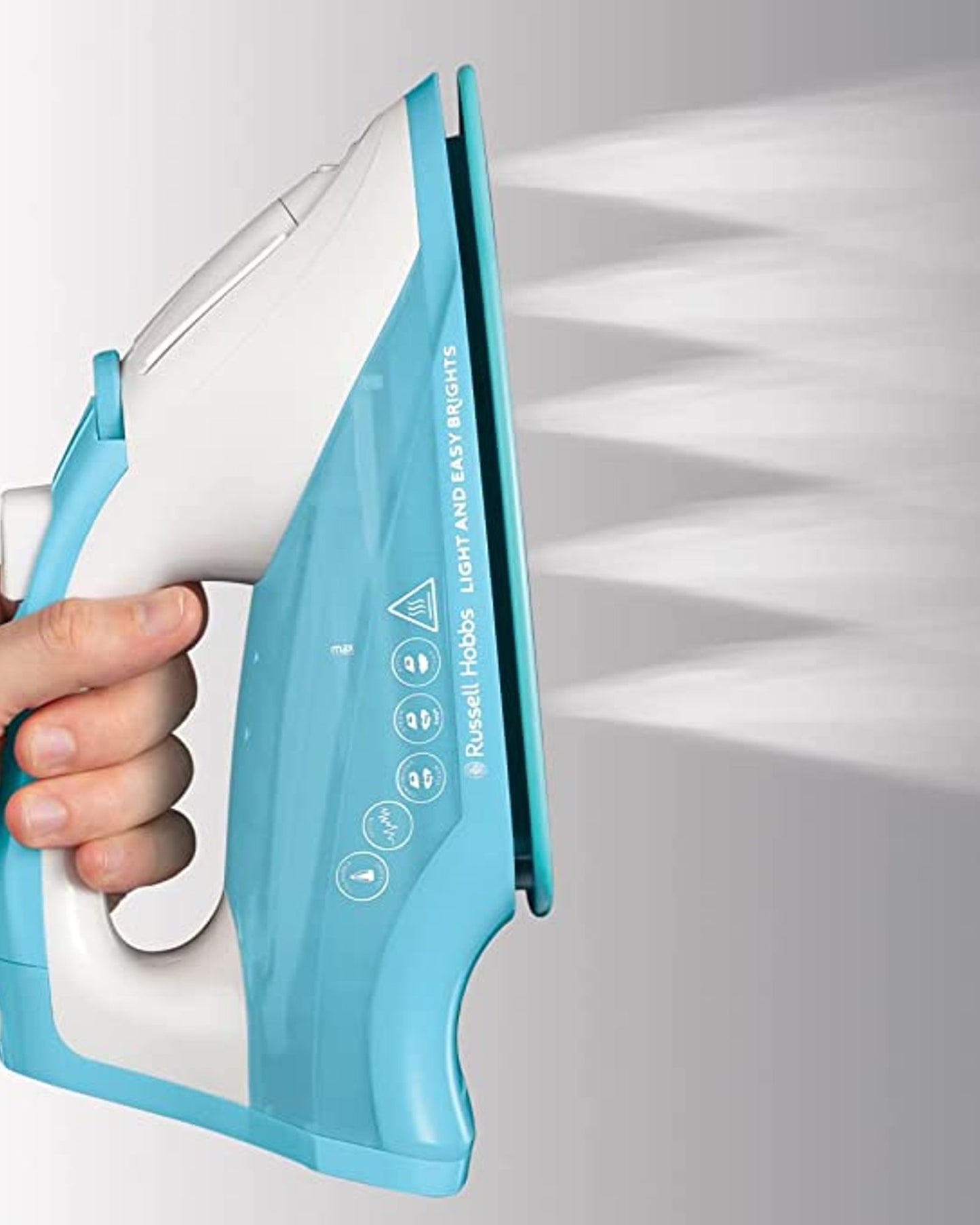 مكواة بخار راسل هوبز لايت آند إيزي برايتس - تصميم ملون مع قاعدة متينة بمرتين، ودفعة بخار 115 جرام، وبخار مستمر 35 جرام - 26482 (أزرق مائي)، ضمان لمدة عام واحد