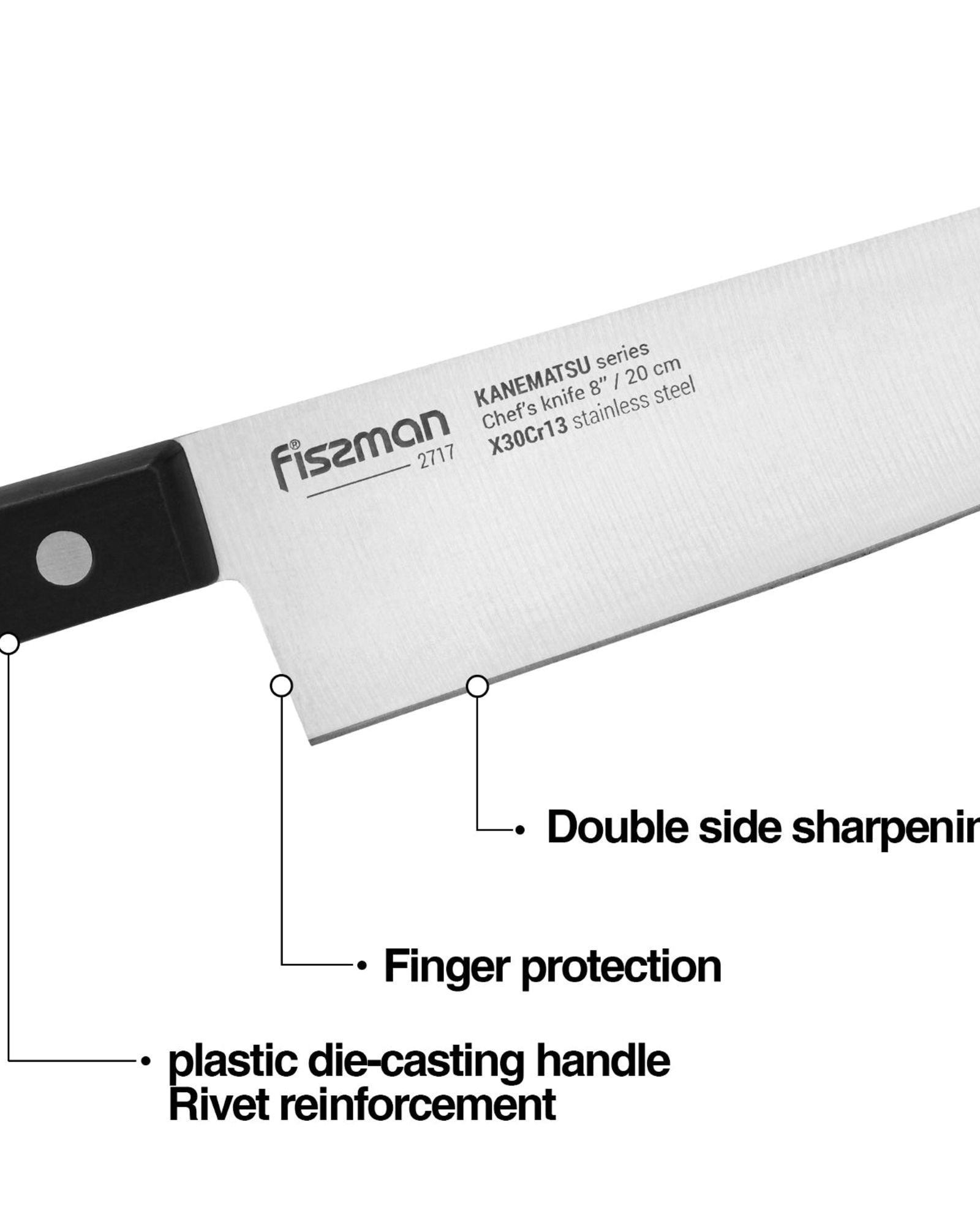 طقم سكاكين فيسمان كانيماتسو من 7 قطع مع كتلة خشبية من الفولاذ X30Cr13، سكين طاهٍ 20 سم، سكين تقطيع 20 سم، سكين خبز 20 سم، سكين متعدد الاستخدامات 13 سم، سكين تقطيع 9 سم، مقص متعدد الاستخدامات 20 سم