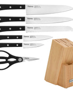 طقم سكاكين فيسمان كانيماتسو من 7 قطع مع كتلة خشبية من الفولاذ X30Cr13، سكين طاهٍ 20 سم، سكين تقطيع 20 سم، سكين خبز 20 سم، سكين متعدد الاستخدامات 13 سم، سكين تقطيع 9 سم، مقص متعدد الاستخدامات 20 سم