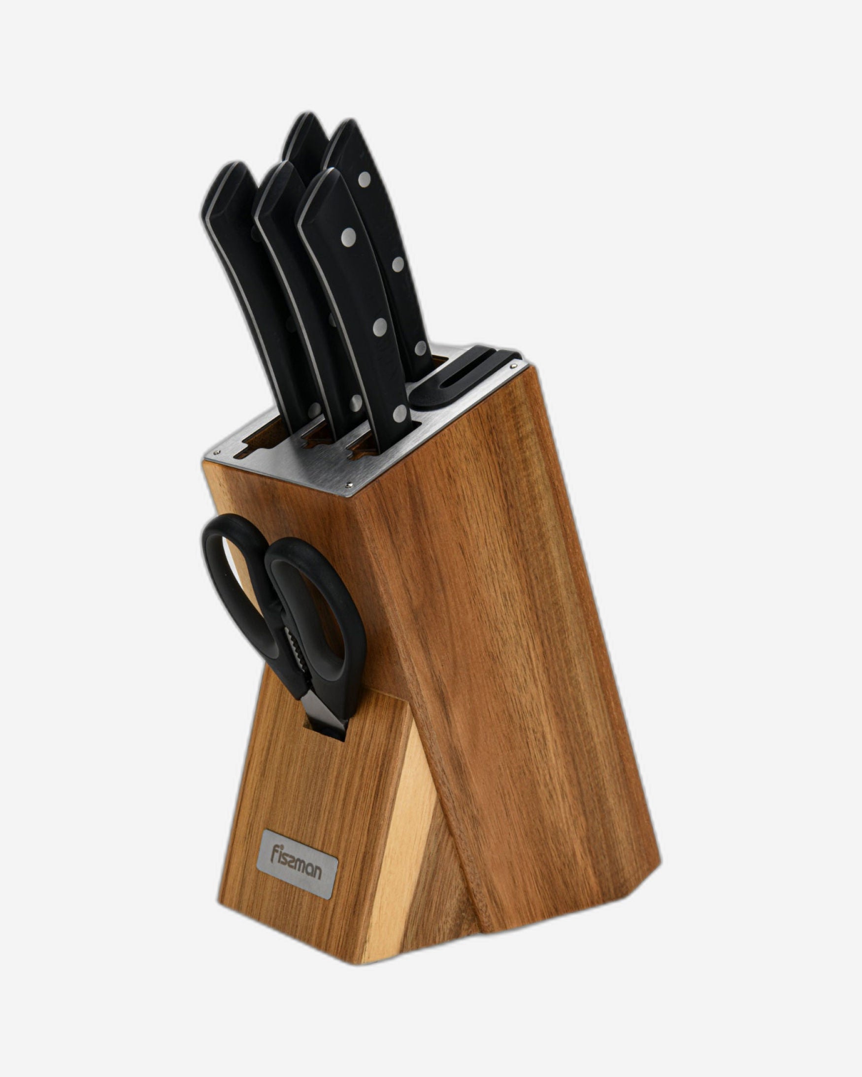 طقم سكاكين فيسمان فايمار، 7 قطع، مع كتلة خشبية ومبراة مدمجة، فولاذ X30Cr13