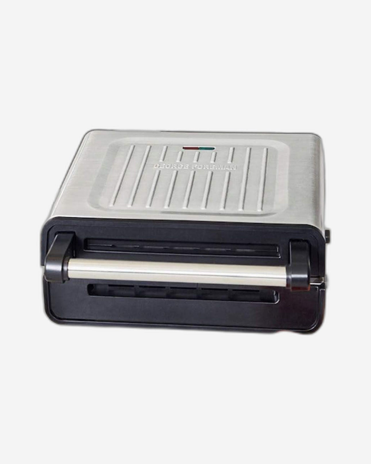 شواية كهربائية جورج فورمان بدون دخان وغير لاصقة، شواية داخلية ولوح تسخين مع صينية تنقيط مدمجة (28000)، من الفولاذ المقاوم للصدأ (فضي) - ضمان لمدة عام واحد