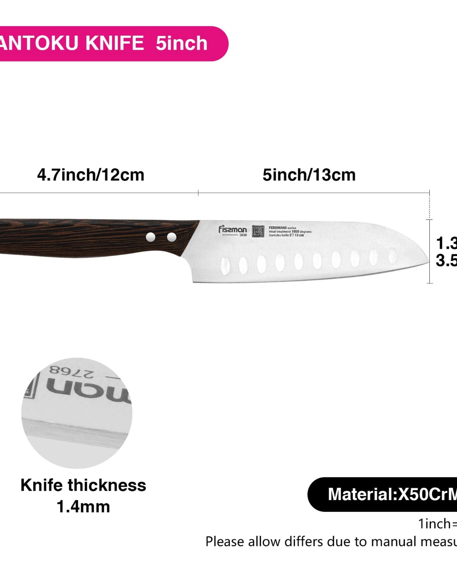 سكين سانتوكو فرديناند من فيسمان، مقاس 5 بوصات، فولاذ X50CrMoV15