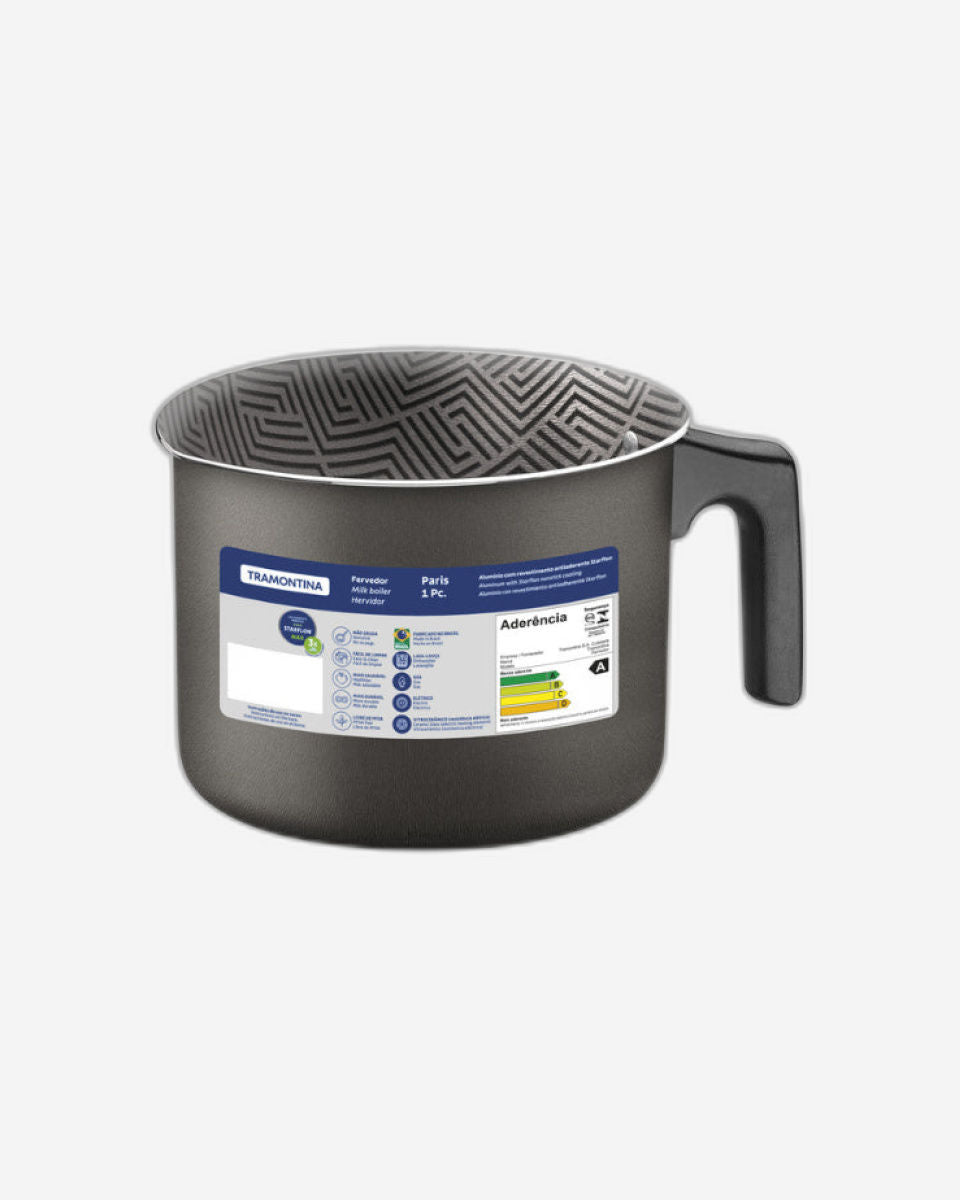 غلاية حليب من الألومنيوم من ترامونتينا باريس، مطلية من الداخل والخارج بطبقة مانعة للالتصاق من الرصاص من نوع ستارفلون ماكس، 12 سم، 1.2 لتر