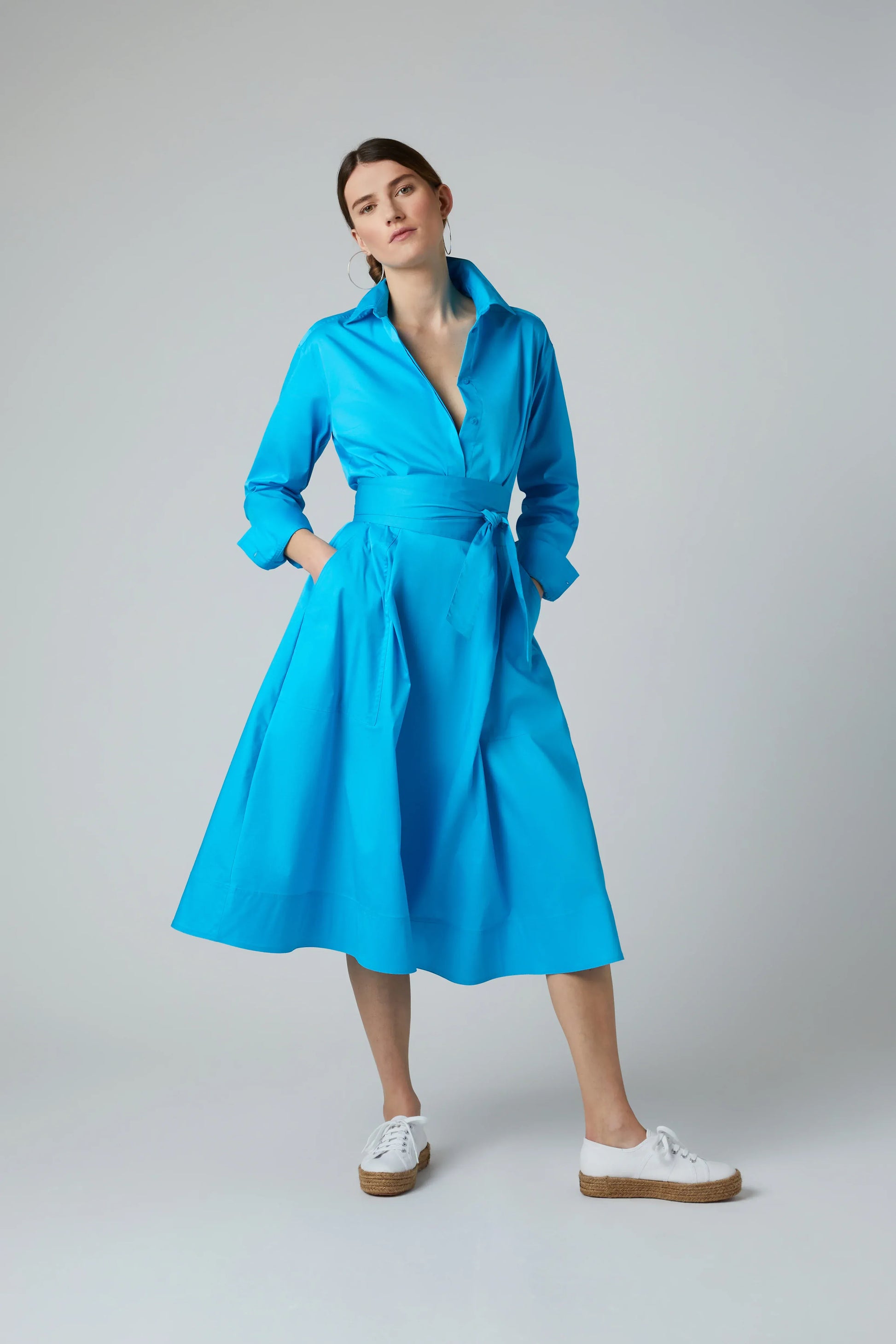 Blythe Full Skirt Shirt Dress in Turquoise