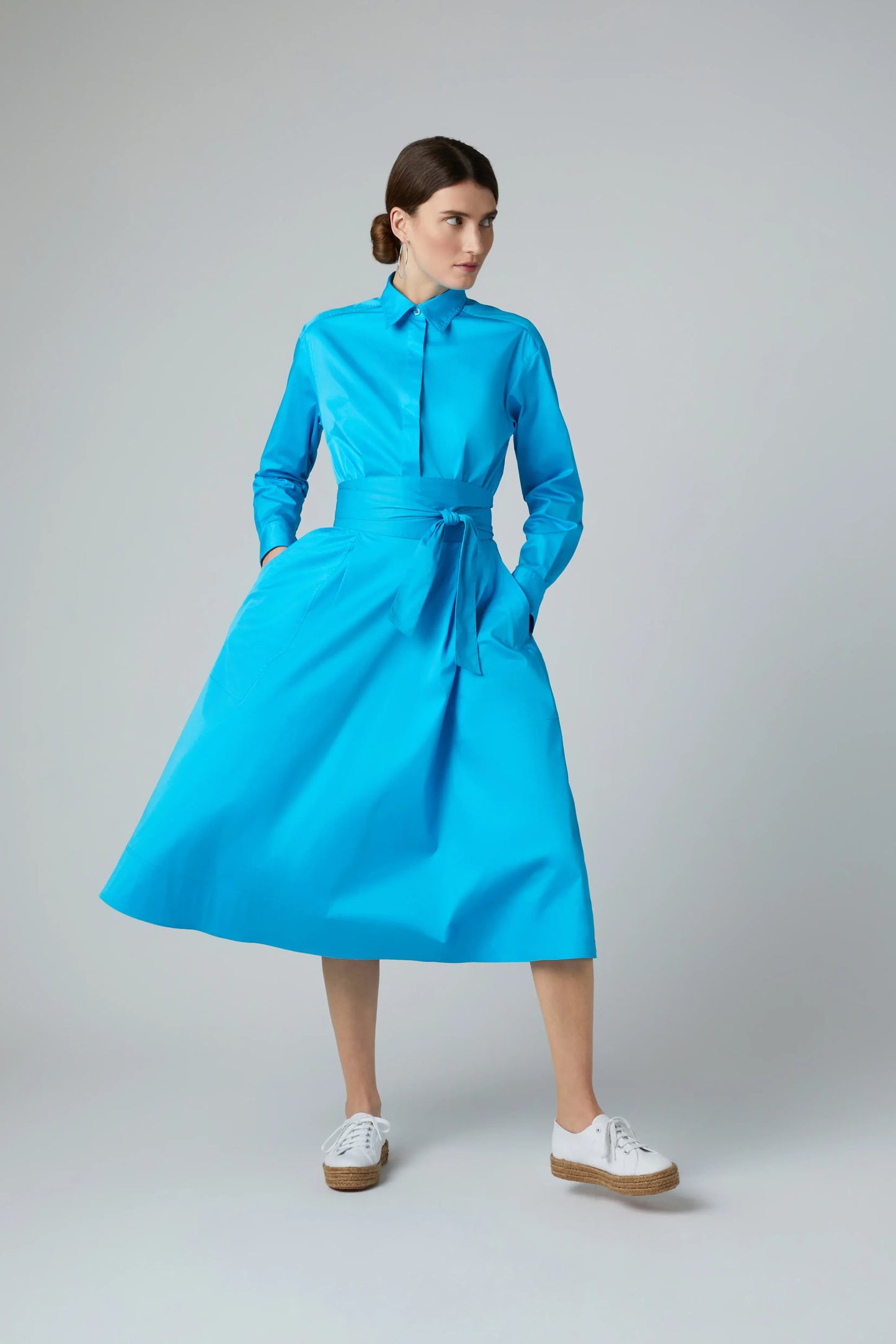 Blythe Full Skirt Shirt Dress in Turquoise