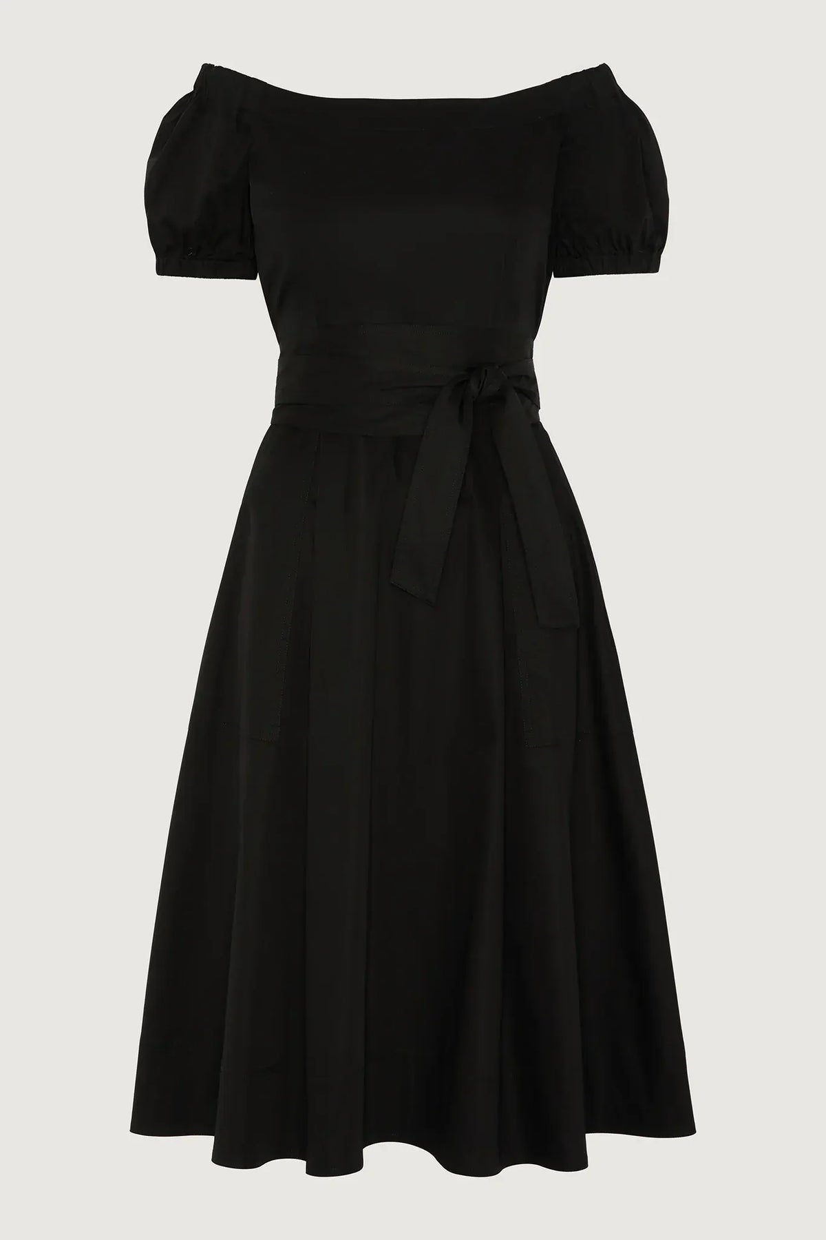 Fen Bardot Full Skirt Dress in Black