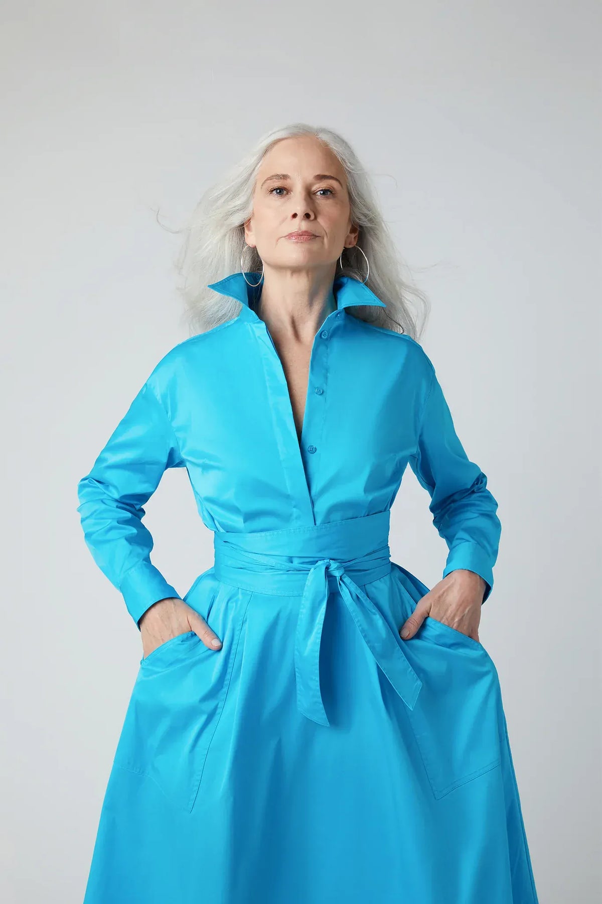 Blythe Full Skirt Shirt Dress in Turquoise