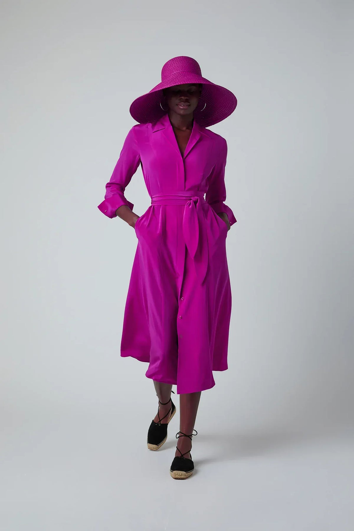 Eliza Silk V Neck Dress in Pink